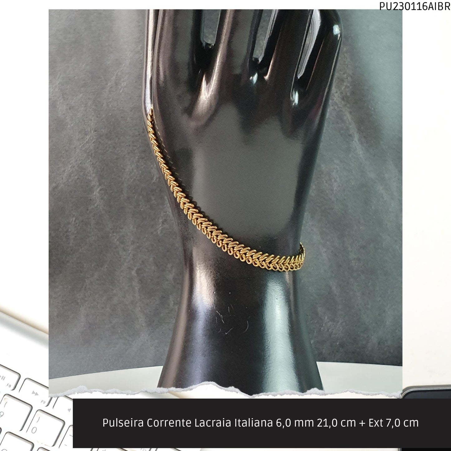 Pulseira Corrente Lacraia Italiana 6.0 mm 21.0 cm + Ext 7.0 cm   - Código.: PU230116AIBR  - Peso.: 9.5 gr