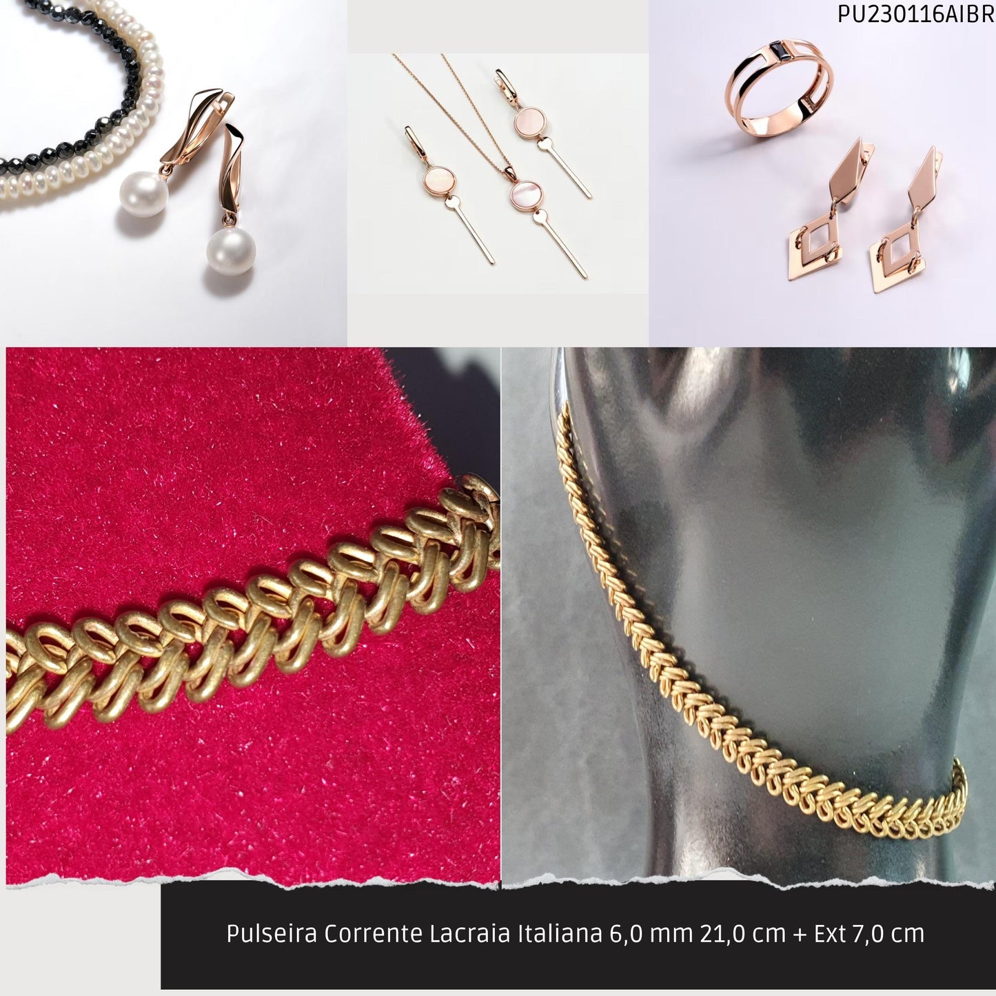 Pulseira Corrente Lacraia Italiana 6.0 mm 21.0 cm + Ext 7.0 cm   - Código.: PU230116AIBR  - Peso.: 9.5 gr