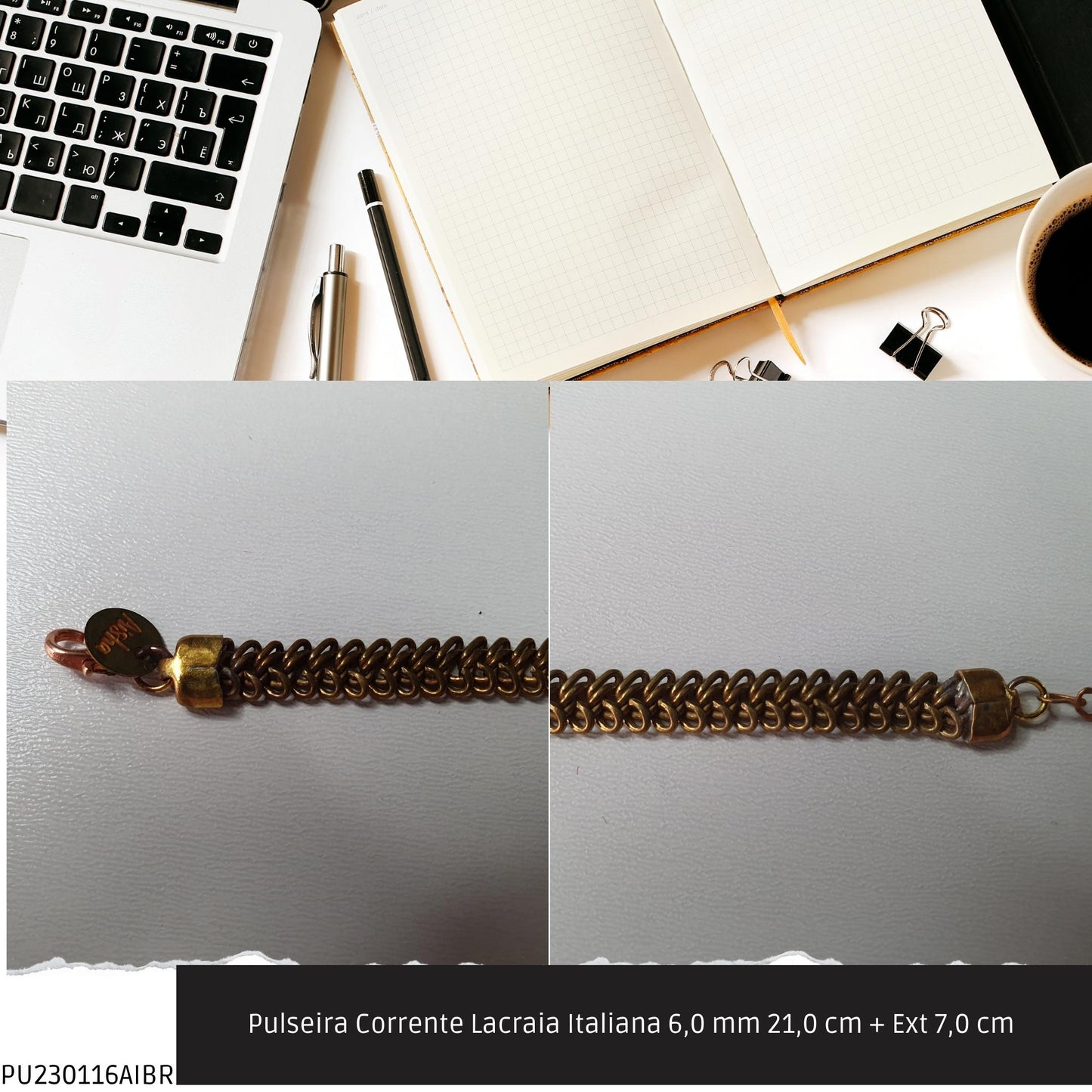 Pulseira Corrente Lacraia Italiana 6.0 mm 21.0 cm + Ext 7.0 cm   - Código.: PU230116AIBR  - Peso.: 9.5 gr