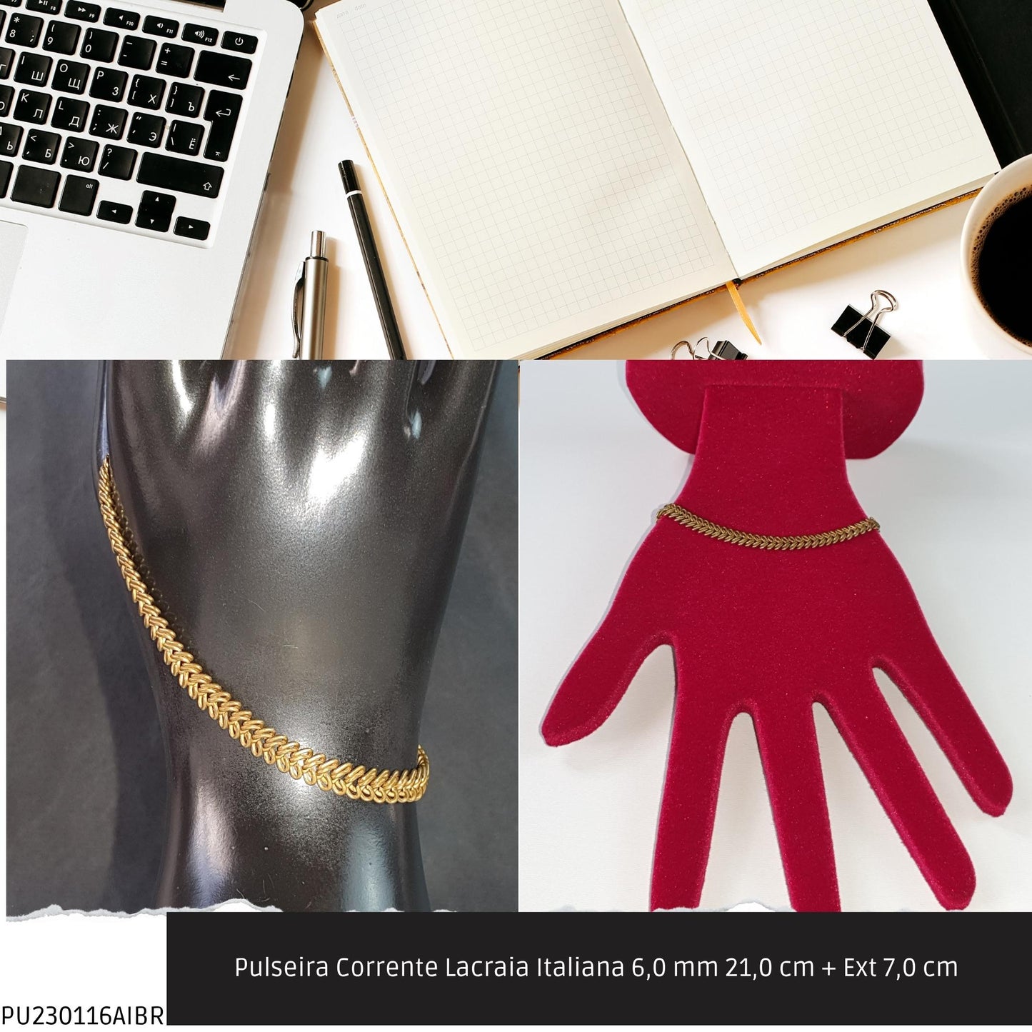 Pulseira Corrente Lacraia Italiana 6.0 mm 21.0 cm + Ext 7.0 cm   - Código.: PU230116AIBR  - Peso.: 9.5 gr