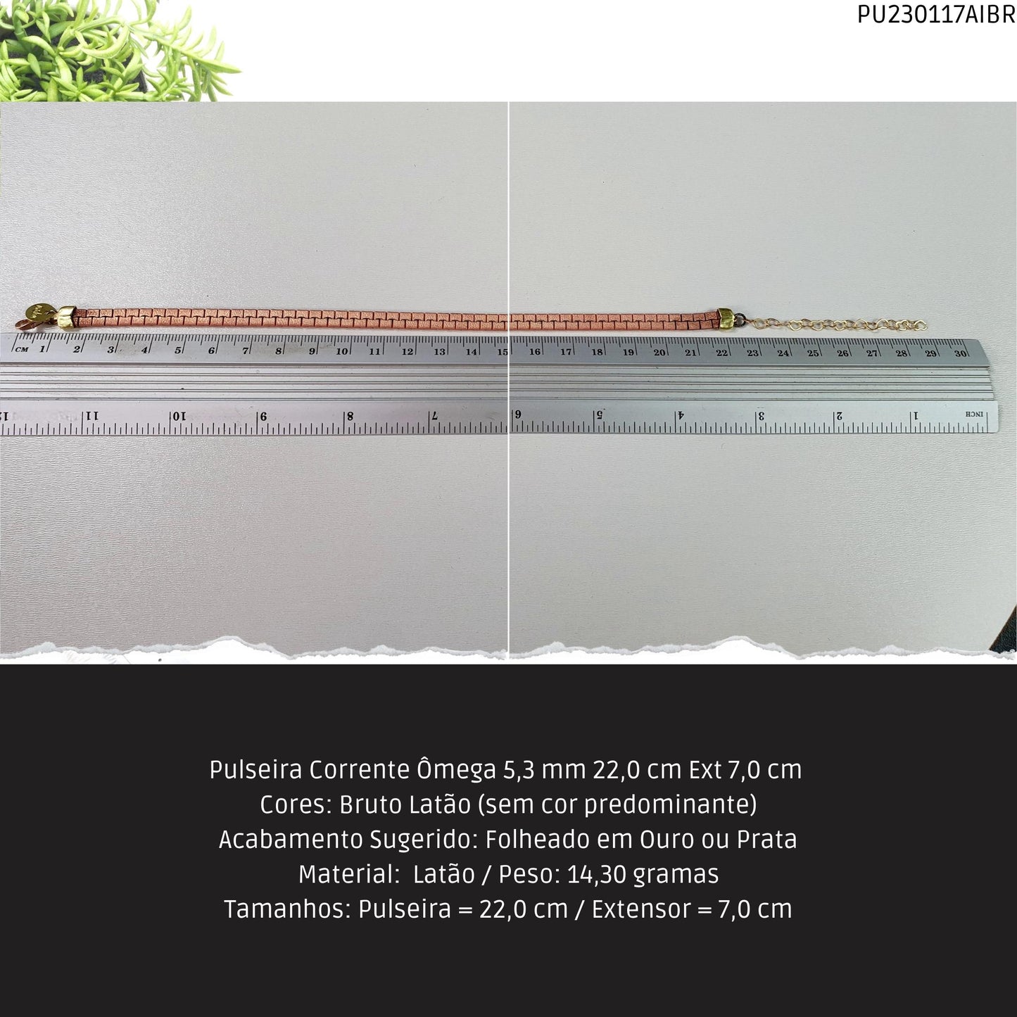 Pulseira Corrente Ômega 5.3 mm 22.0 cm Ext 7.0 cm   - Código.: PU230117AIBR  - Peso.: 14.3 gr