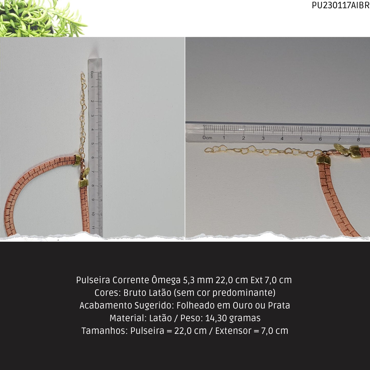 Pulseira Corrente Ômega 5.3 mm 22.0 cm Ext 7.0 cm   - Código.: PU230117AIBR  - Peso.: 14.3 gr