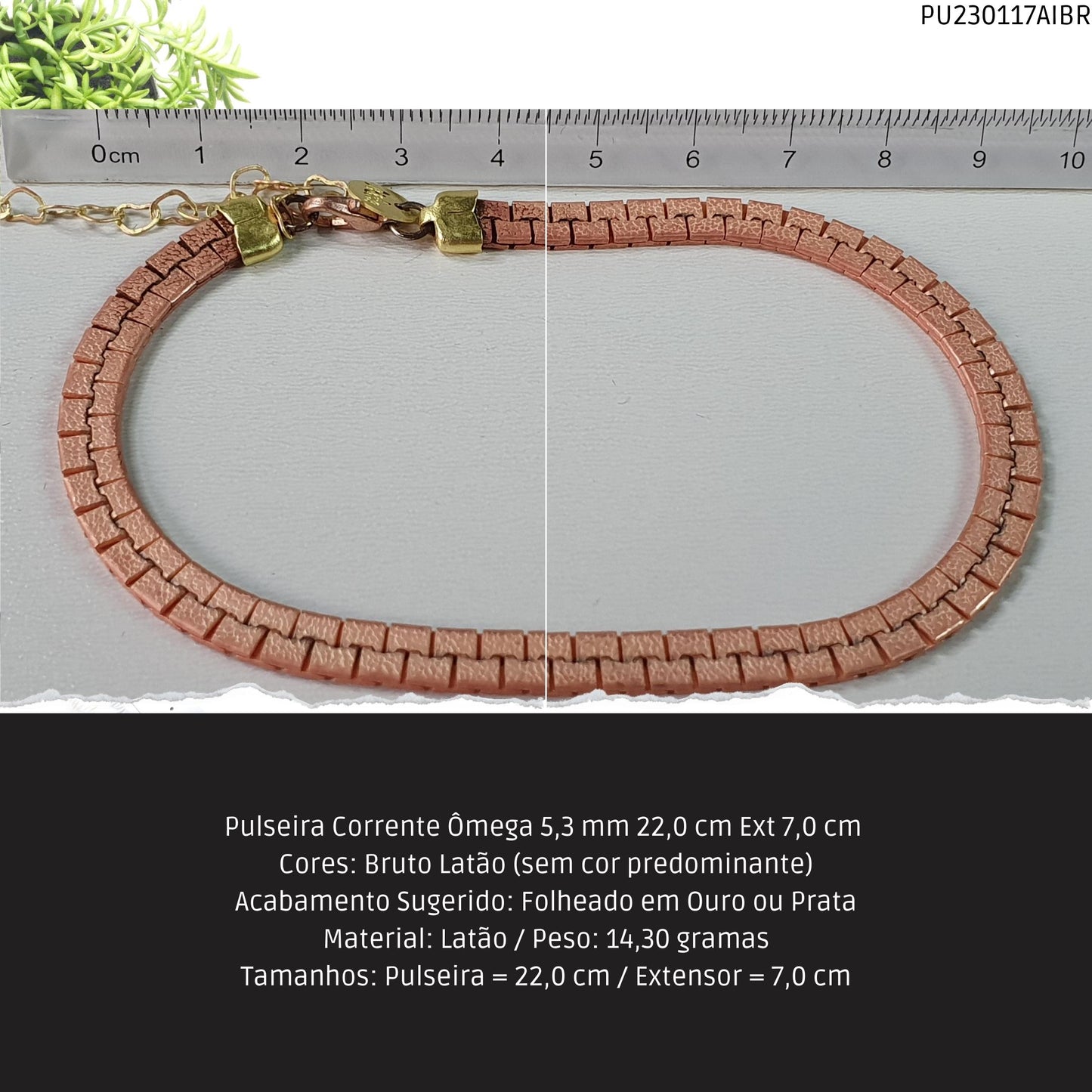 Pulseira Corrente Ômega 5.3 mm 22.0 cm Ext 7.0 cm   - Código.: PU230117AIBR  - Peso.: 14.3 gr