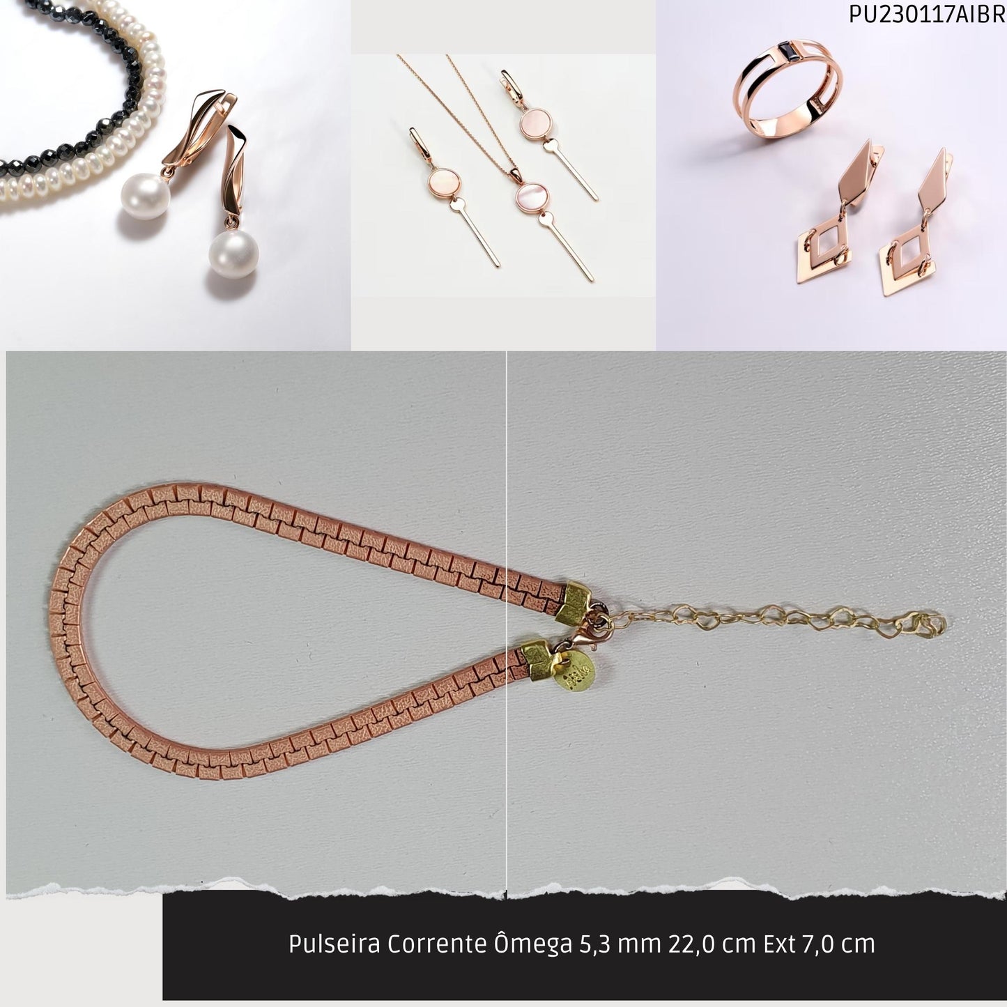 Pulseira Corrente Ômega 5.3 mm 22.0 cm Ext 7.0 cm   - Código.: PU230117AIBR  - Peso.: 14.3 gr