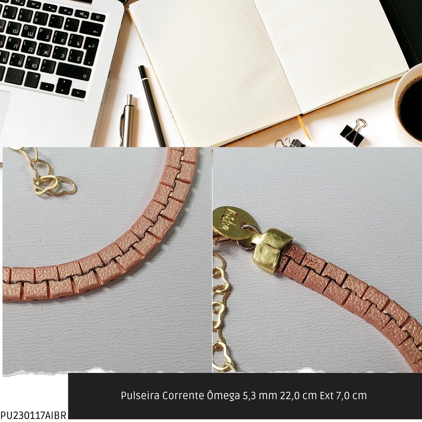 Pulseira Corrente Ômega 5.3 mm 22.0 cm Ext 7.0 cm   - Código.: PU230117AIBR  - Peso.: 14.3 gr