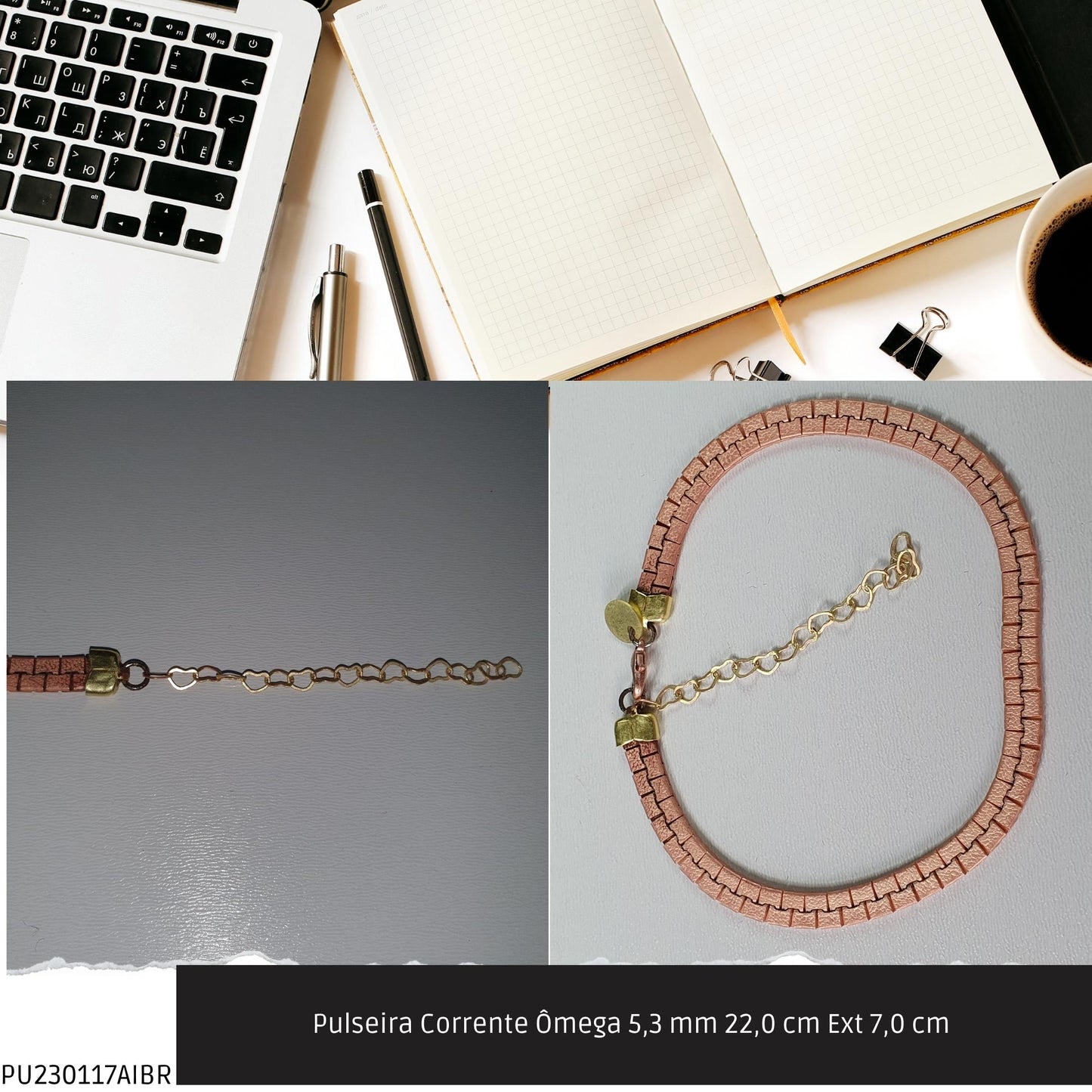 Pulseira Corrente Ômega 5.3 mm 22.0 cm Ext 7.0 cm   - Código.: PU230117AIBR  - Peso.: 14.3 gr