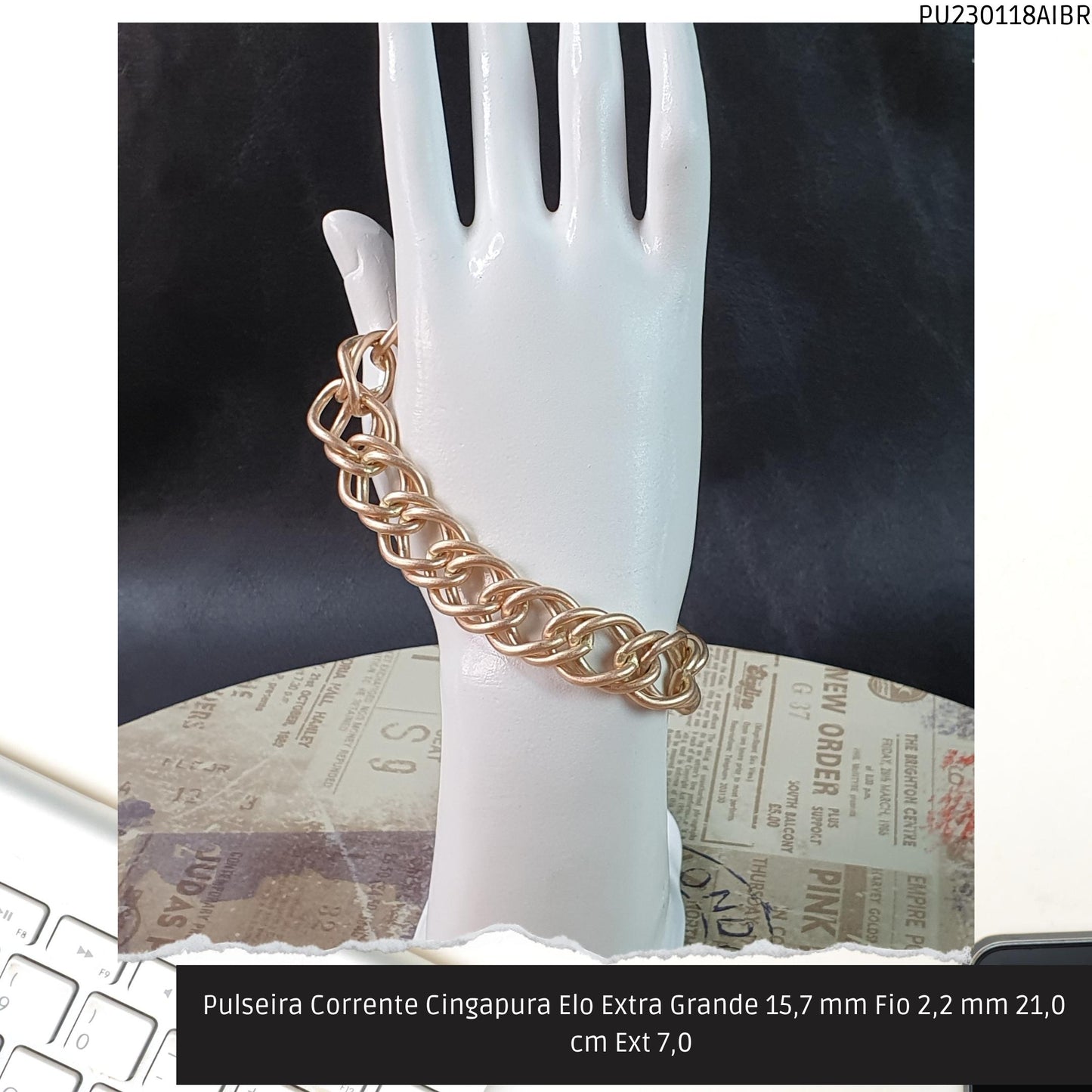 Pulseira Corrente Singapura Elo Extra Grande 15.7 mm Fio 2.2 mm 21.0 cm Ext 7.0   - Código.: PU230118AIBR  - Peso.: 59.0 gr