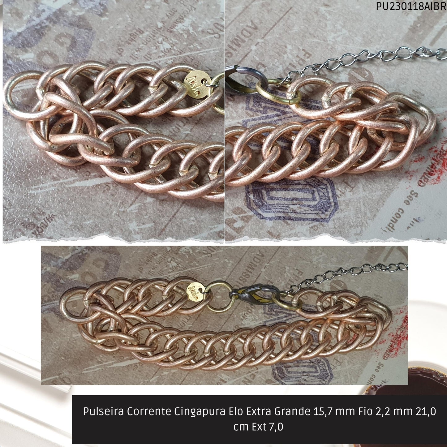 Pulseira Corrente Singapura Elo Extra Grande 15.7 mm Fio 2.2 mm 21.0 cm Ext 7.0   - Código.: PU230118AIBR  - Peso.: 59.0 gr