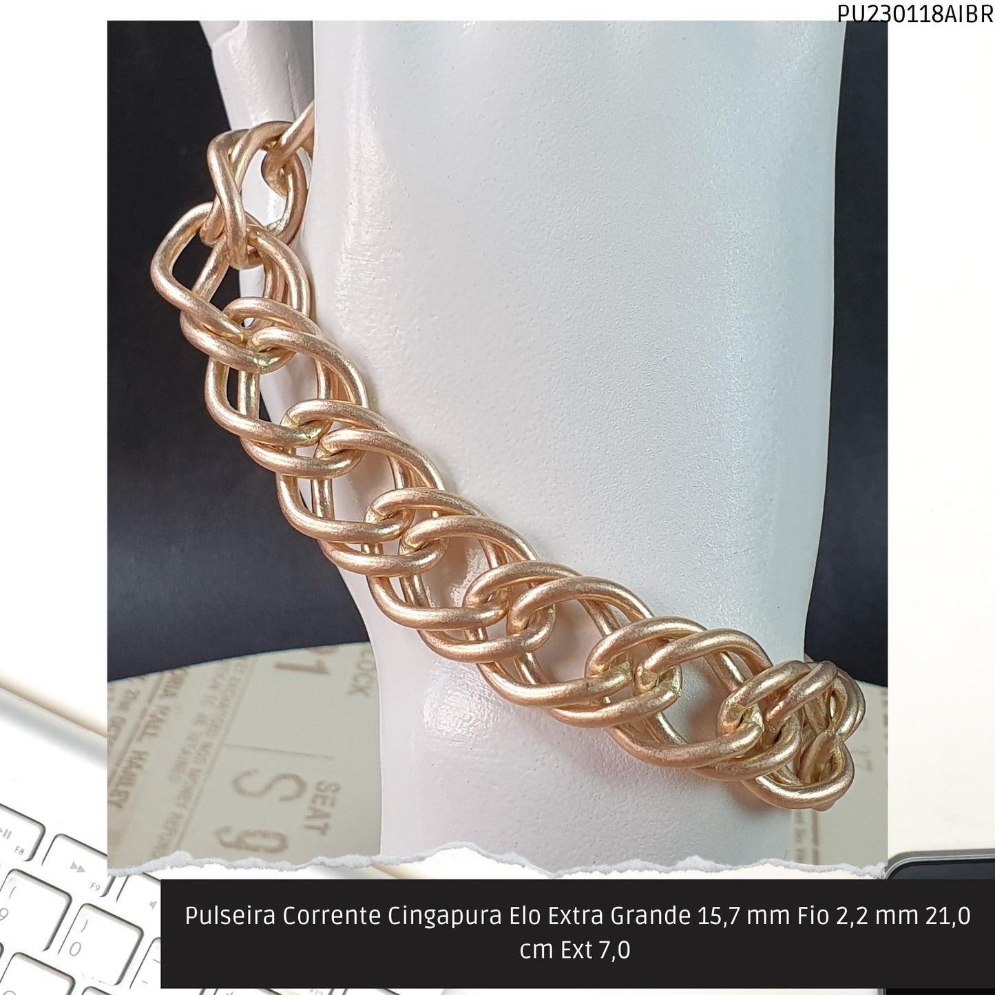 Pulseira Corrente Singapura Elo Extra Grande 15.7 mm Fio 2.2 mm 21.0 cm Ext 7.0   - Código.: PU230118AIBR  - Peso.: 59.0 gr