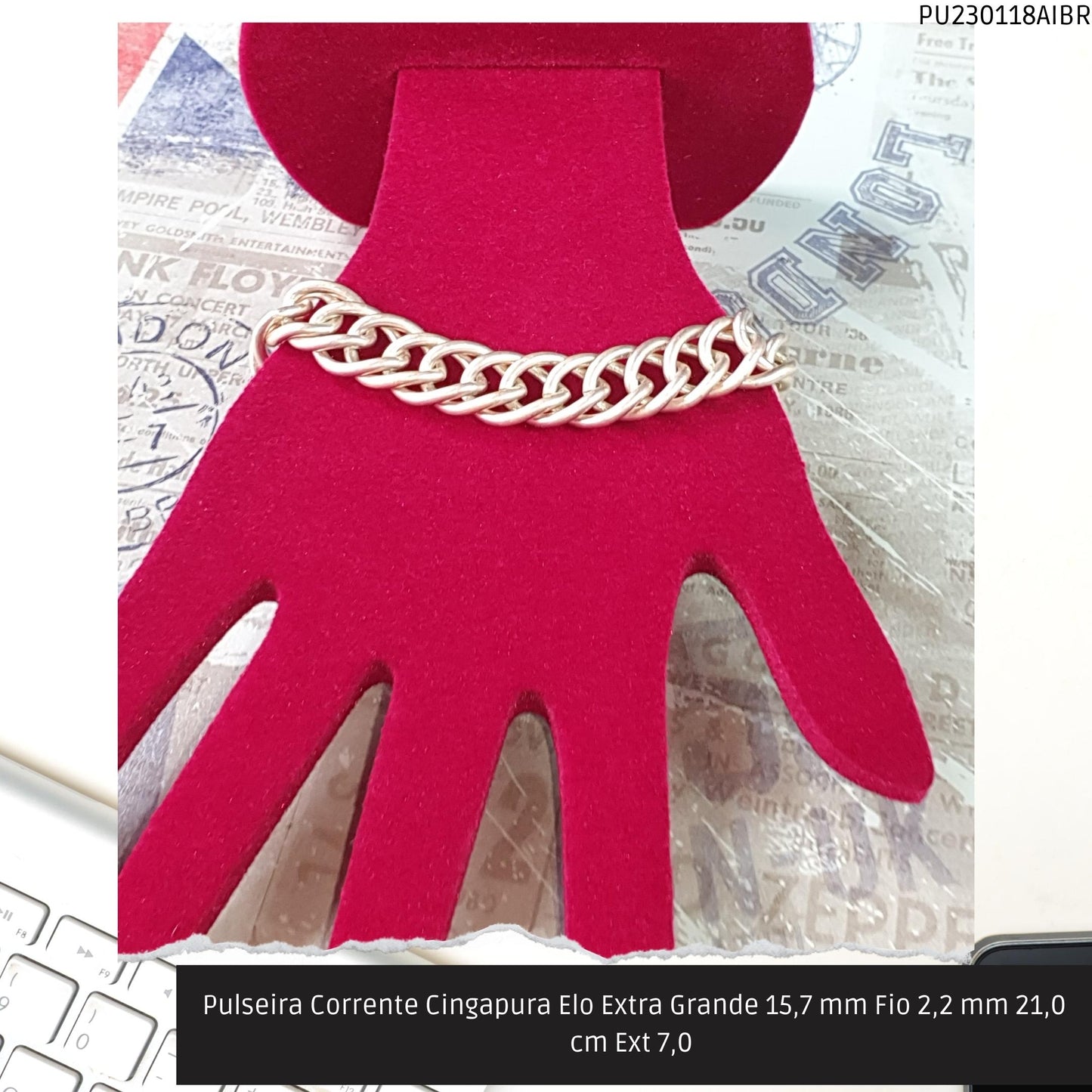 Pulseira Corrente Singapura Elo Extra Grande 15.7 mm Fio 2.2 mm 21.0 cm Ext 7.0   - Código.: PU230118AIBR  - Peso.: 59.0 gr
