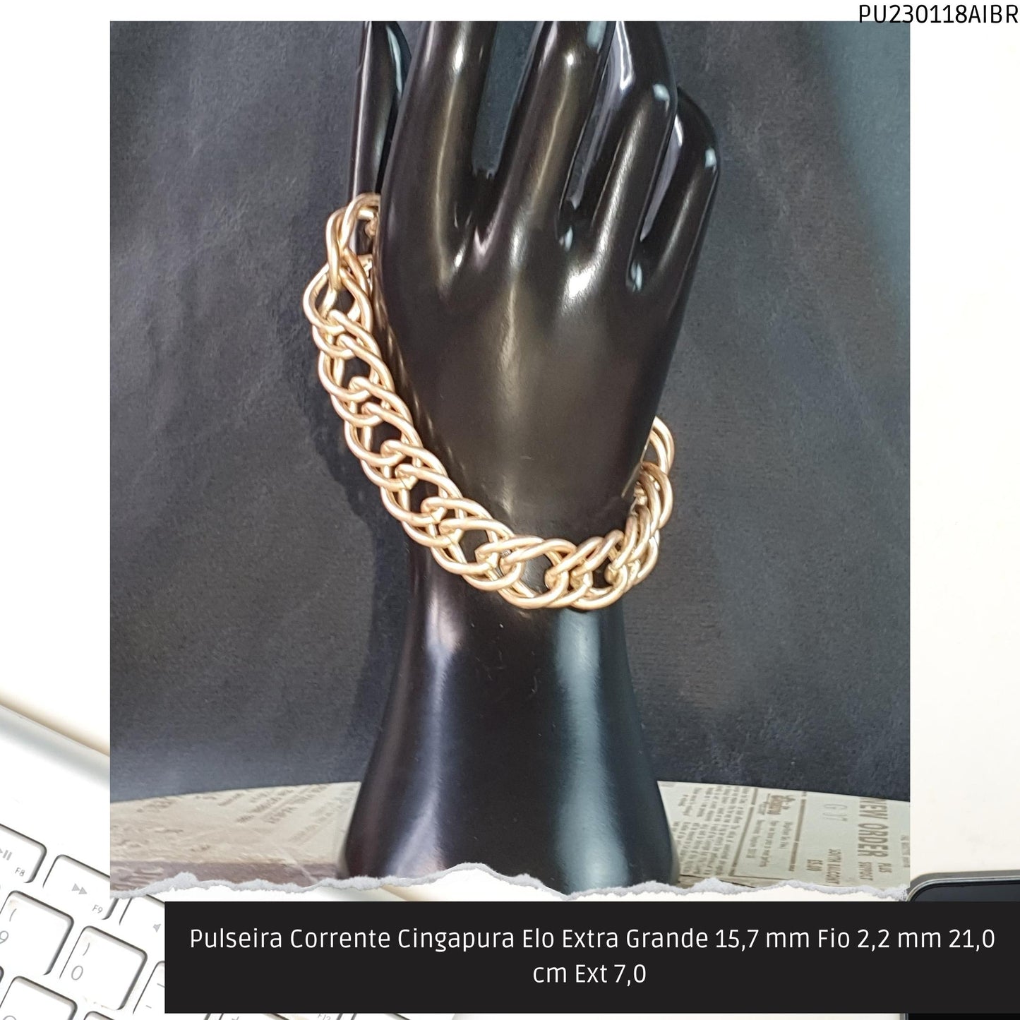 Pulseira Corrente Singapura Elo Extra Grande 15.7 mm Fio 2.2 mm 21.0 cm Ext 7.0   - Código.: PU230118AIBR  - Peso.: 59.0 gr
