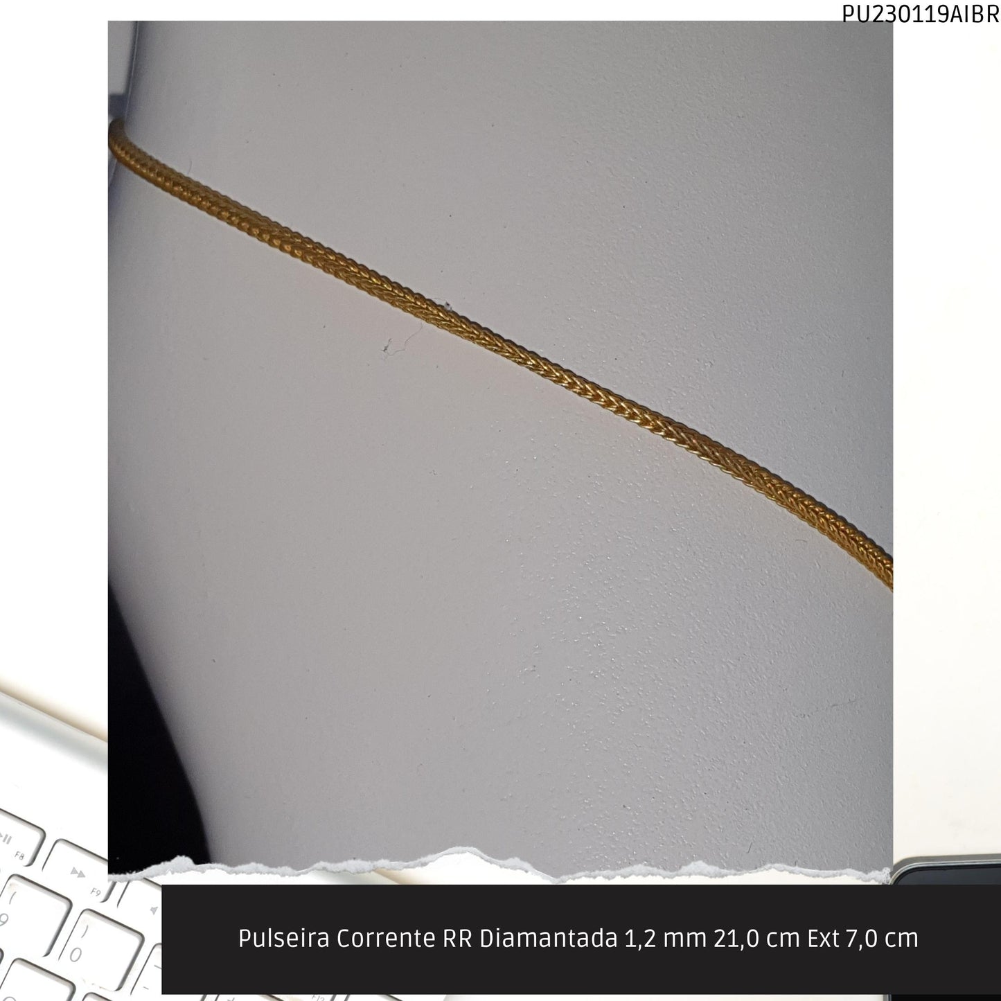 Pulseira Corrente RR Diamantada 1.2 mm 21.0 cm Ext 7.0 cm   - Código.: PU230119AIBR  - Peso.: 1.8 gr