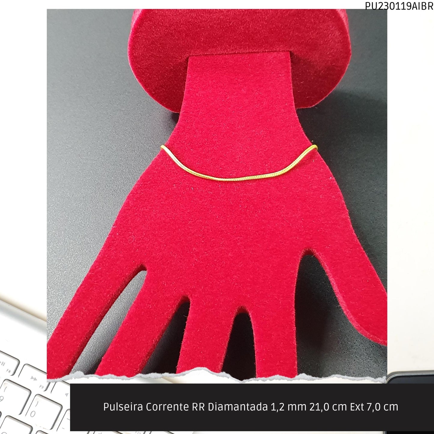 Pulseira Corrente RR Diamantada 1.2 mm 21.0 cm Ext 7.0 cm   - Código.: PU230119AIBR  - Peso.: 1.8 gr
