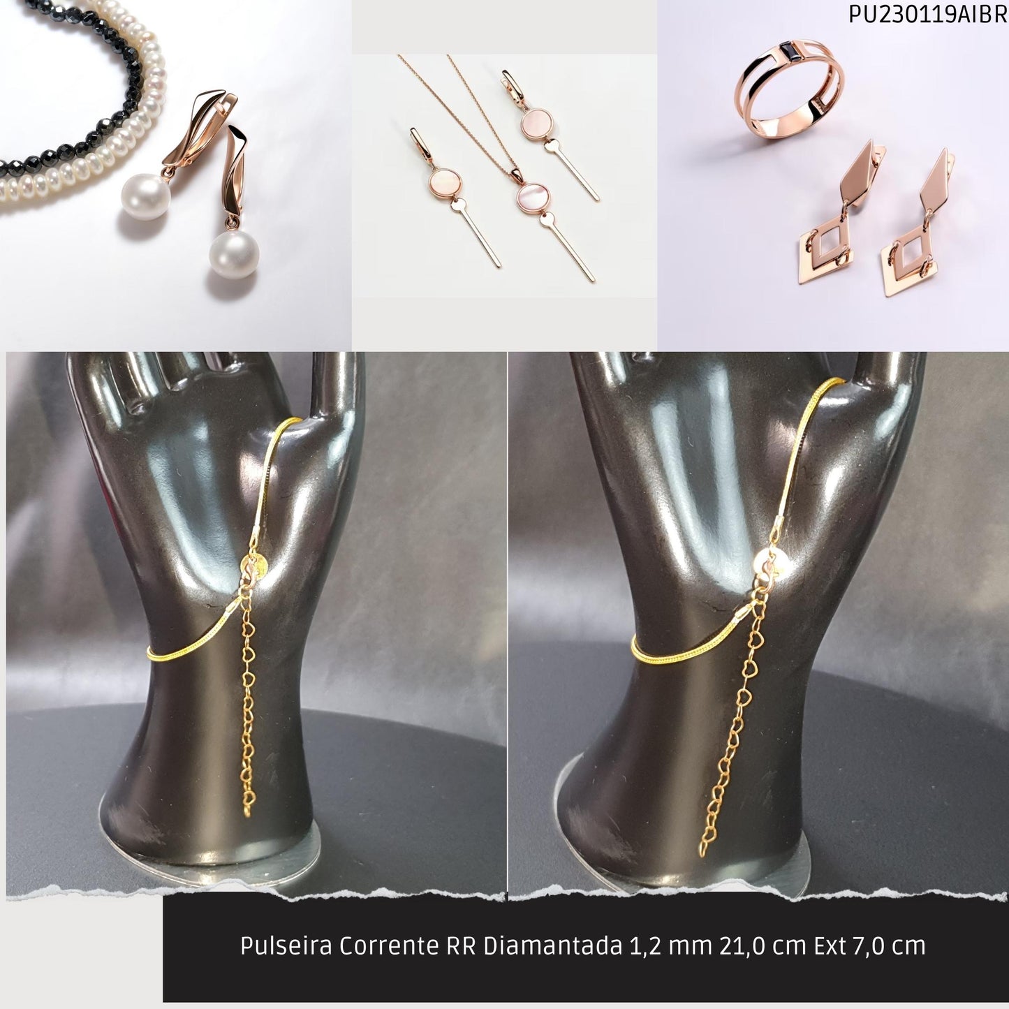 Pulseira Corrente RR Diamantada 1.2 mm 21.0 cm Ext 7.0 cm   - Código.: PU230119AIBR  - Peso.: 1.8 gr