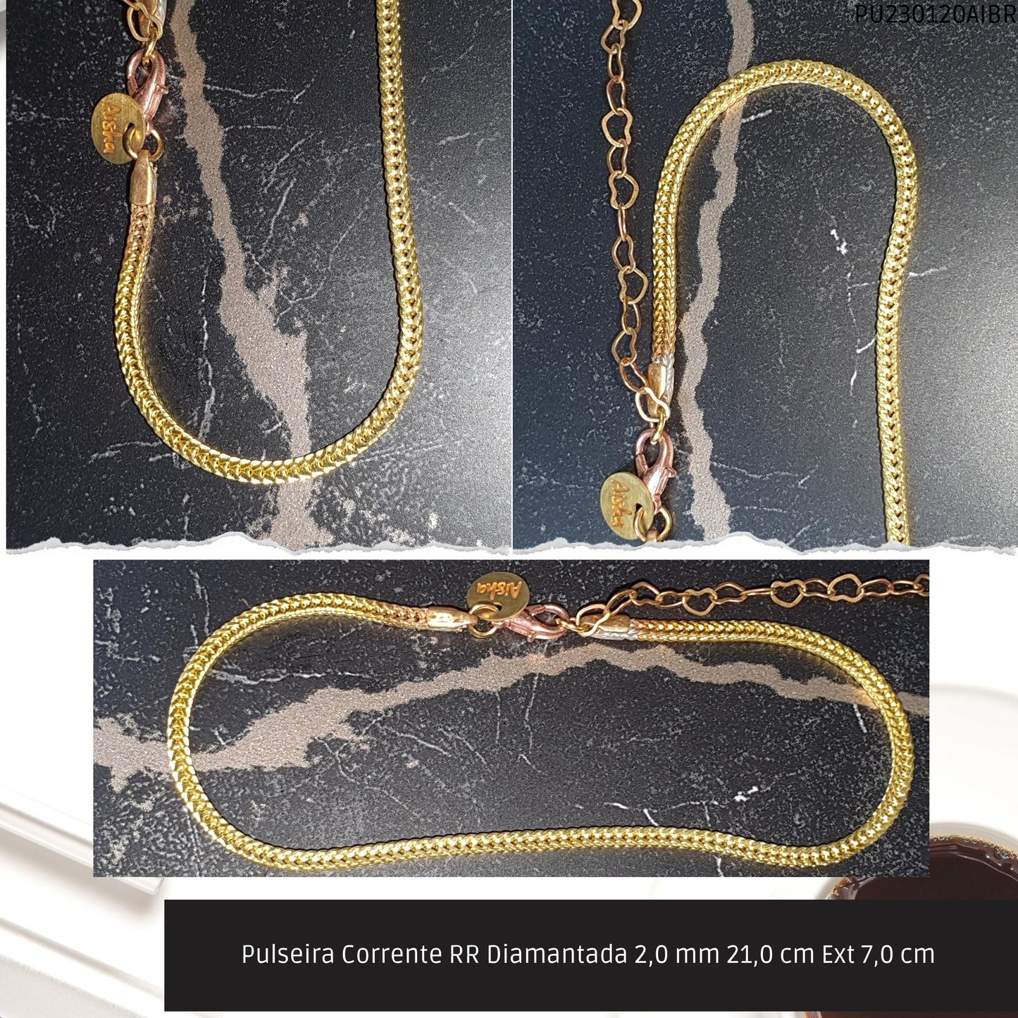 Pulseira Corrente RR Diamantada 2.0 mm 21.0 cm Ext 7.0 cm   - Código.: PU230120AIBR  - Peso.: 4.1 gr