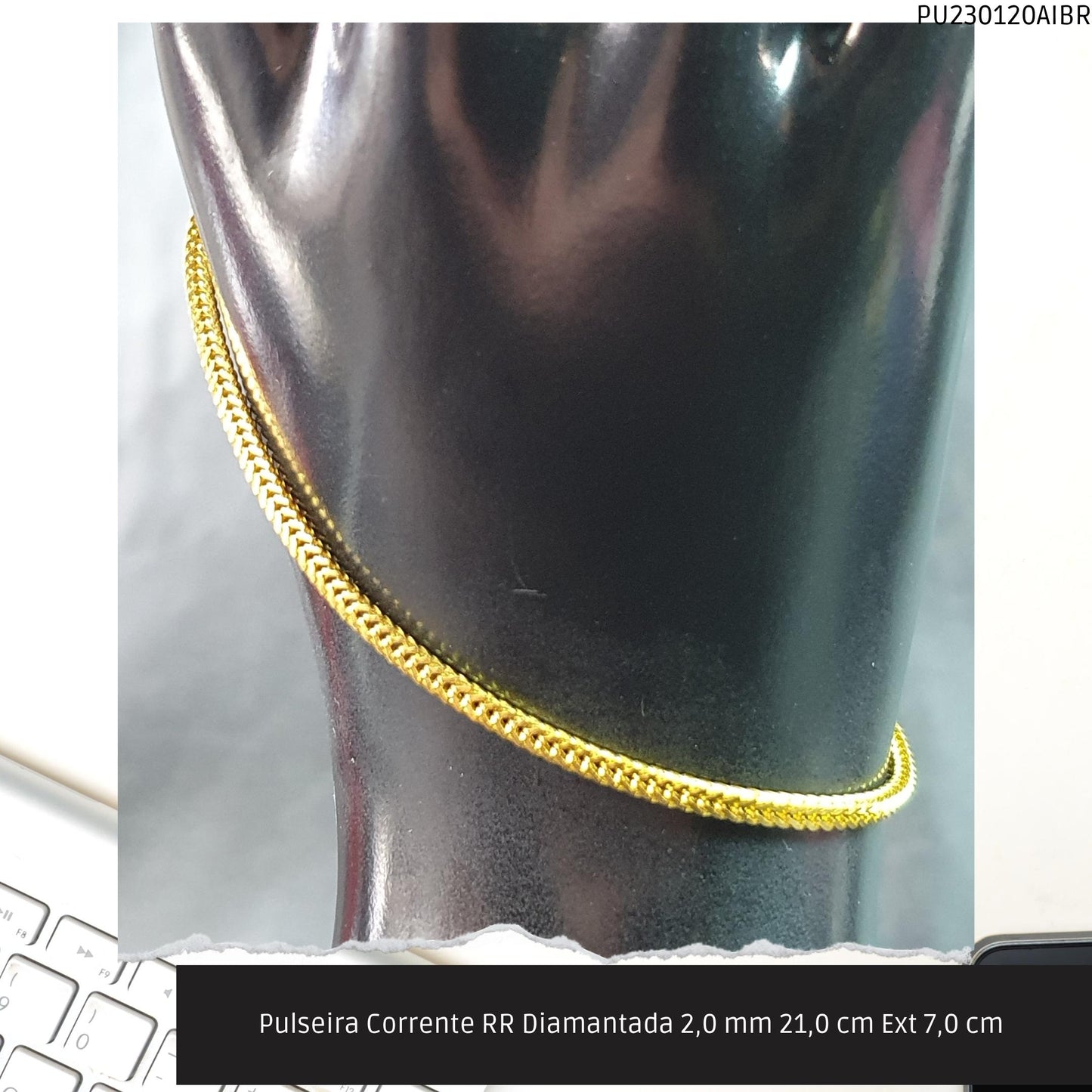 Pulseira Corrente RR Diamantada 2.0 mm 21.0 cm Ext 7.0 cm   - Código.: PU230120AIBR  - Peso.: 4.1 gr