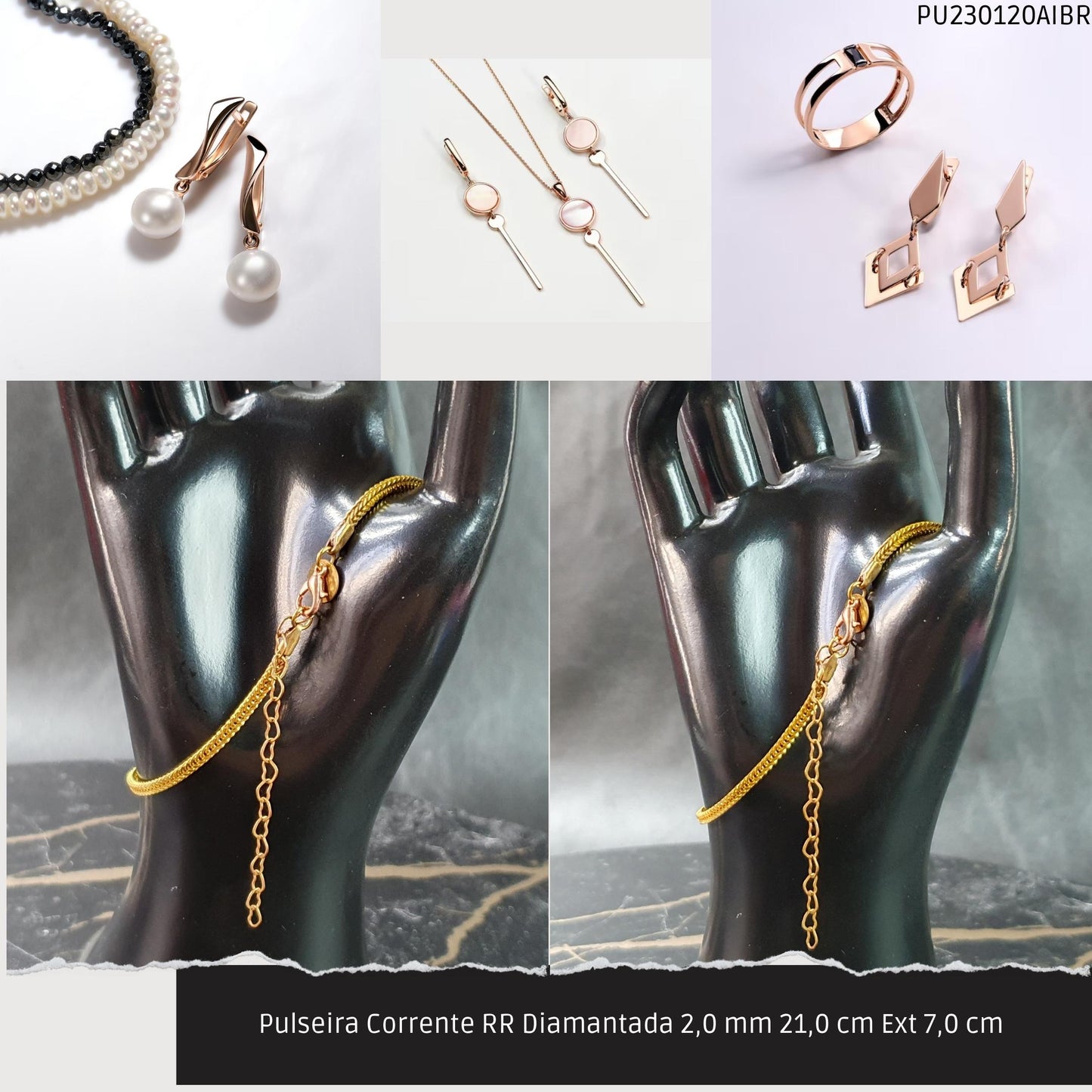 Pulseira Corrente RR Diamantada 2.0 mm 21.0 cm Ext 7.0 cm   - Código.: PU230120AIBR  - Peso.: 4.1 gr