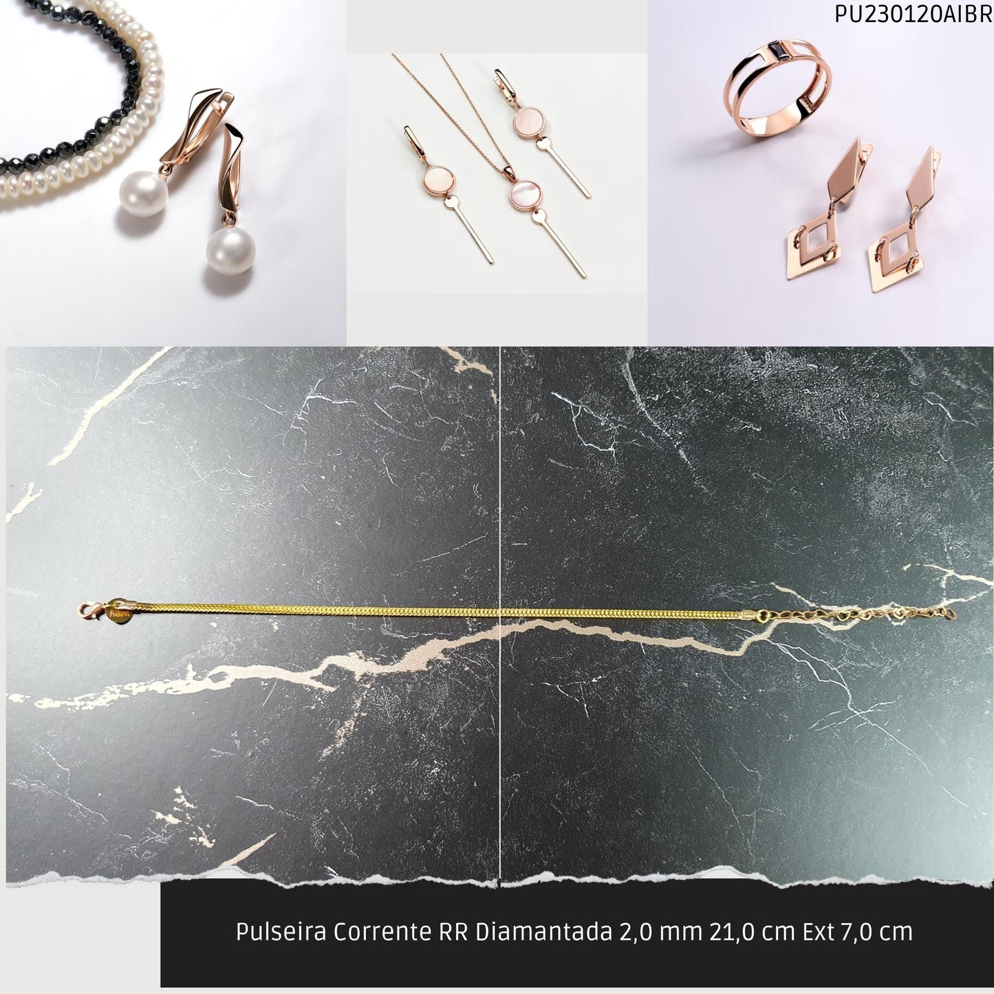 Pulseira Corrente RR Diamantada 2.0 mm 21.0 cm Ext 7.0 cm   - Código.: PU230120AIBR  - Peso.: 4.1 gr