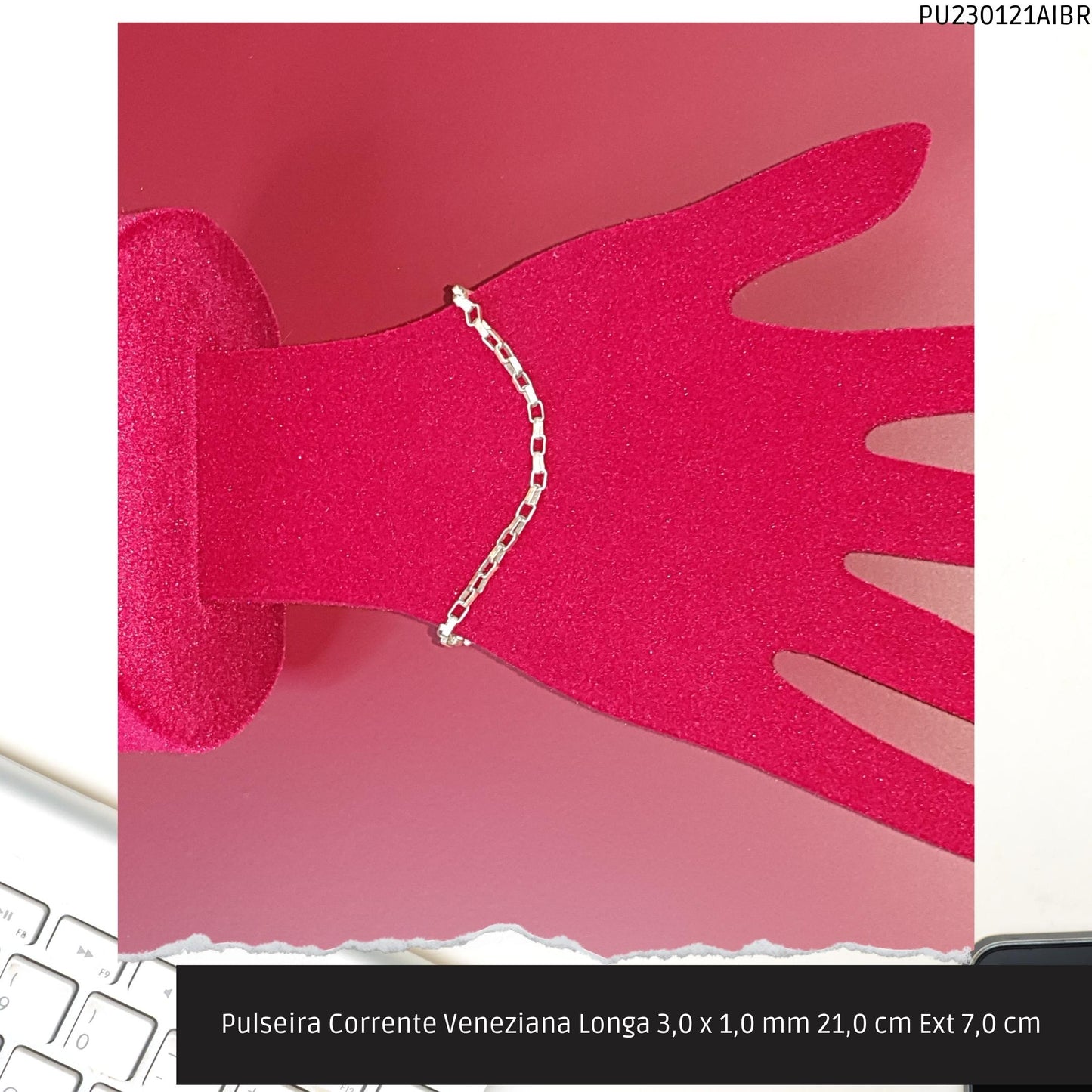 Pulseira Corrente Veneziana Longa 3.0 x 1.0 mm 21.0 cm Ext 7.0 cm   - Código.: PU230121AIBR  - Peso.: 4.6 gr