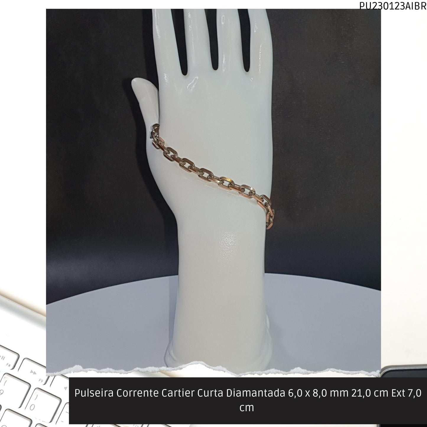 Pulseira Corrente Cartier Curta Diamantada 6.0 x 8.0 mm 21.0 cm Ext 7.0 cm   - Código.: PU230123AIBR  - Peso.: 14.0 gr