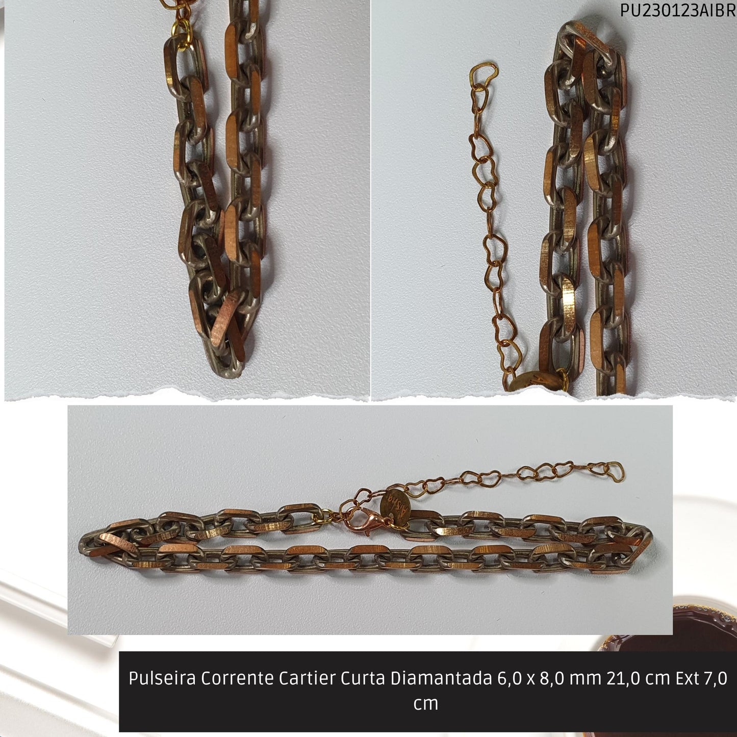 Pulseira Corrente Cartier Curta Diamantada 6.0 x 8.0 mm 21.0 cm Ext 7.0 cm   - Código.: PU230123AIBR  - Peso.: 14.0 gr