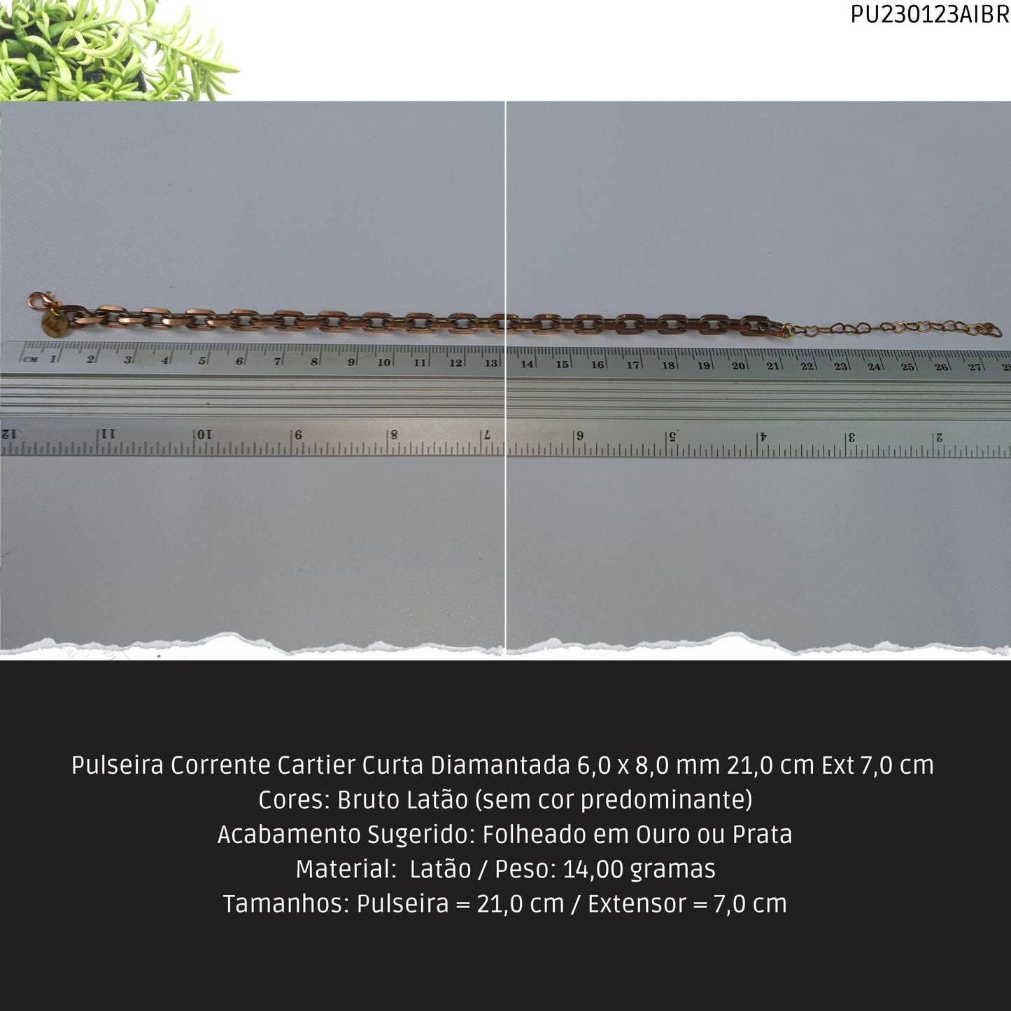 Pulseira Corrente Cartier Curta Diamantada 6.0 x 8.0 mm 21.0 cm Ext 7.0 cm   - Código.: PU230123AIBR  - Peso.: 14.0 gr