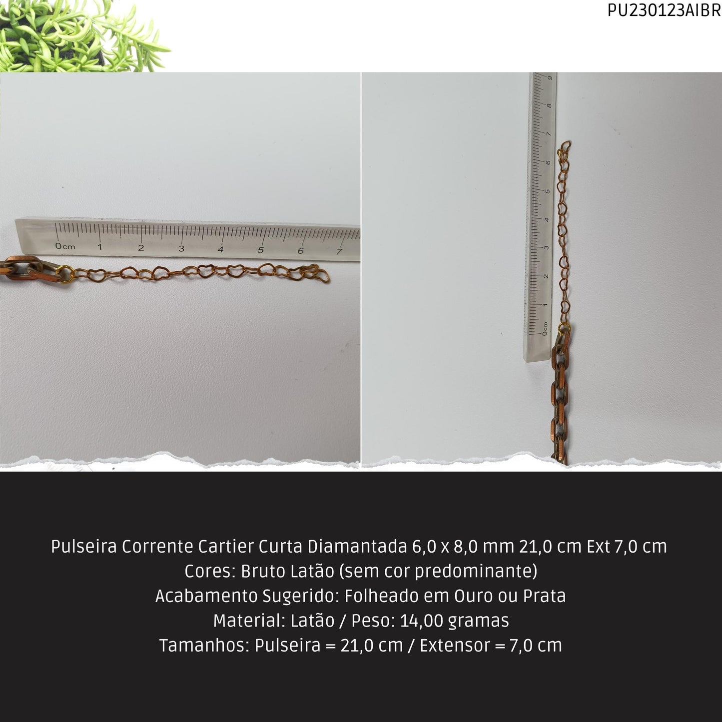 Pulseira Corrente Cartier Curta Diamantada 6.0 x 8.0 mm 21.0 cm Ext 7.0 cm   - Código.: PU230123AIBR  - Peso.: 14.0 gr