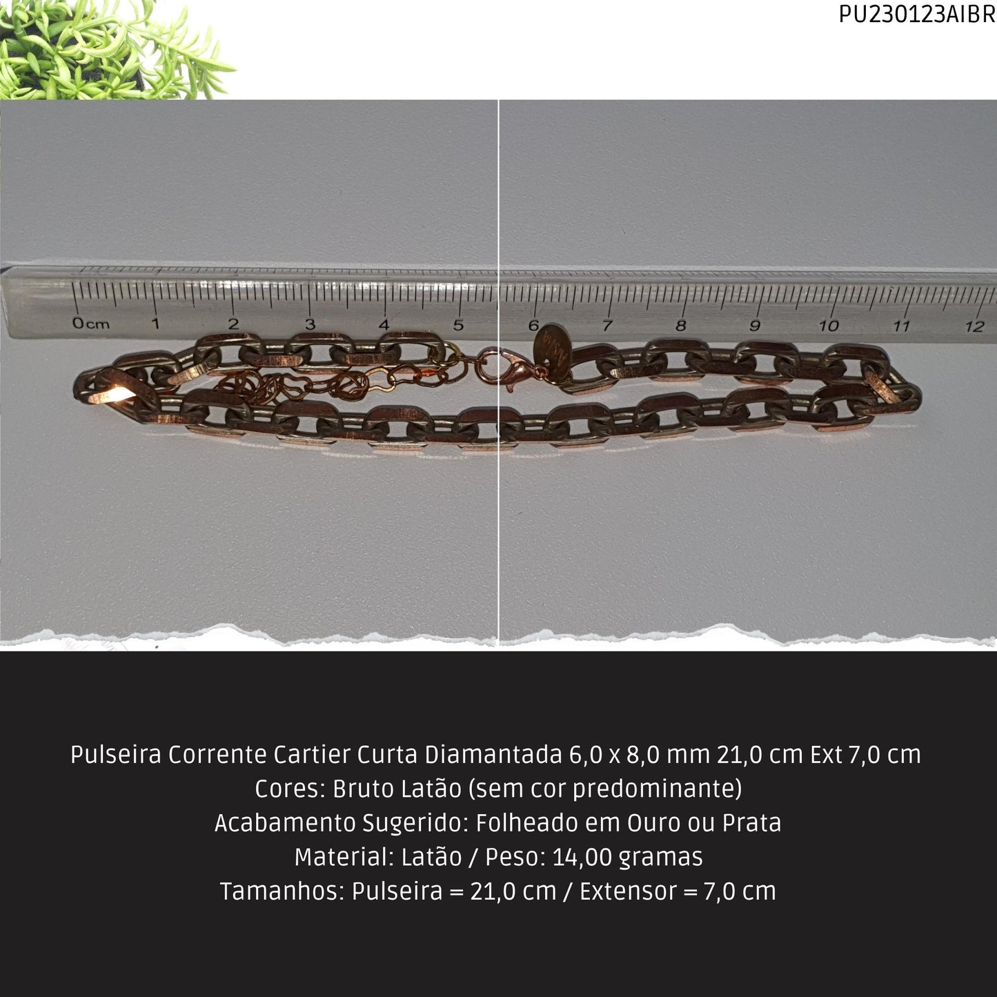 Pulseira Corrente Cartier Curta Diamantada 6.0 x 8.0 mm 21.0 cm Ext 7.0 cm   - Código.: PU230123AIBR  - Peso.: 14.0 gr