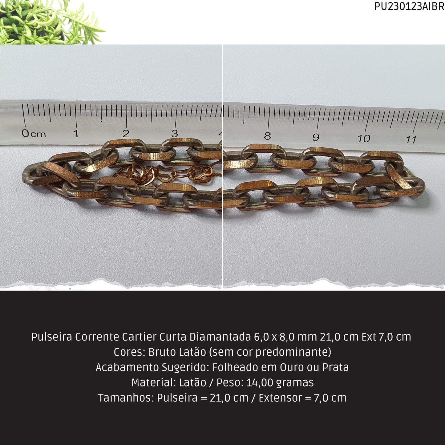 Pulseira Corrente Cartier Curta Diamantada 6.0 x 8.0 mm 21.0 cm Ext 7.0 cm   - Código.: PU230123AIBR  - Peso.: 14.0 gr