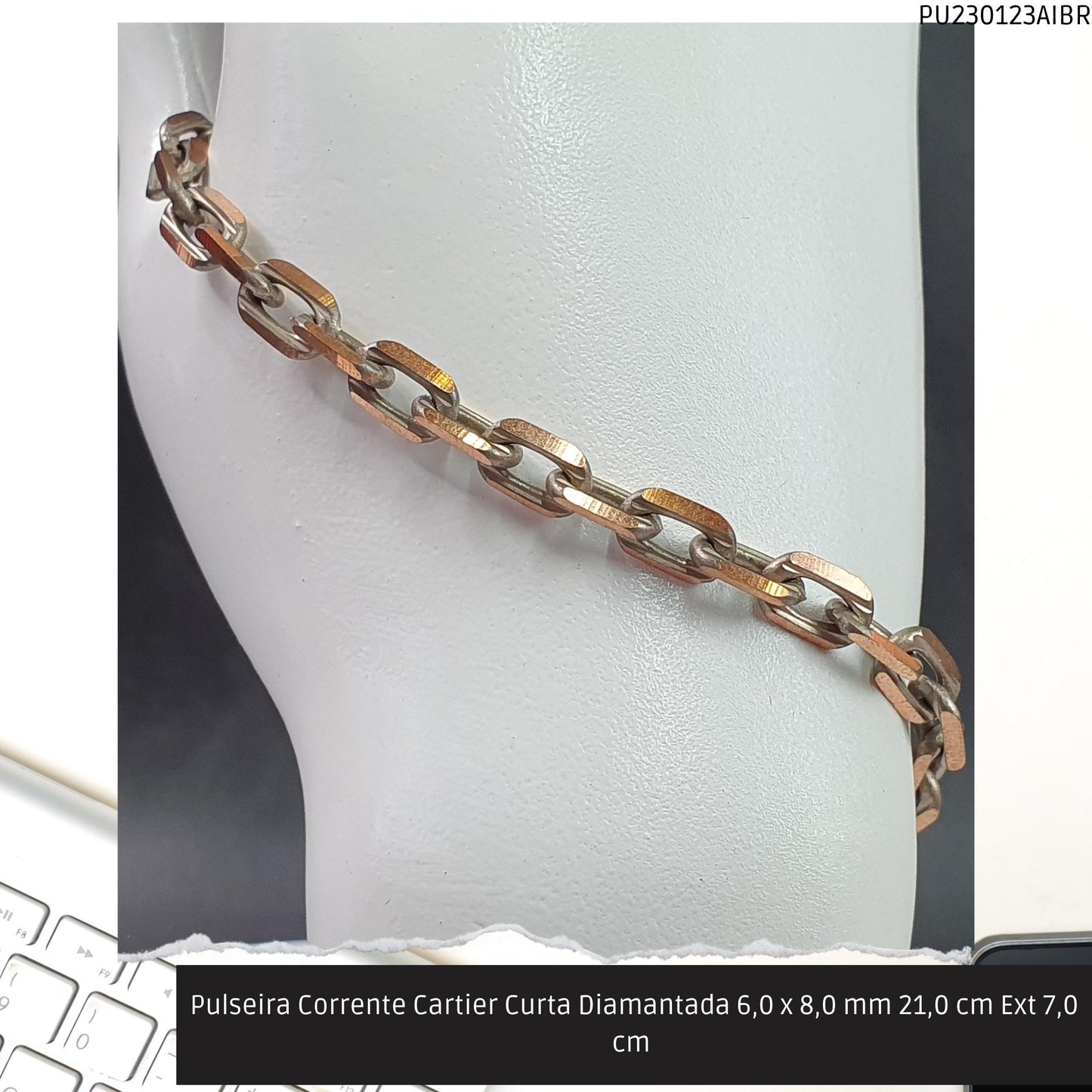 Pulseira Corrente Cartier Curta Diamantada 6.0 x 8.0 mm 21.0 cm Ext 7.0 cm   - Código.: PU230123AIBR  - Peso.: 14.0 gr