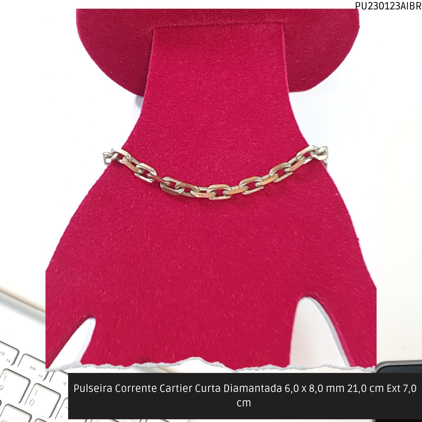 Pulseira Corrente Cartier Curta Diamantada 6.0 x 8.0 mm 21.0 cm Ext 7.0 cm   - Código.: PU230123AIBR  - Peso.: 14.0 gr