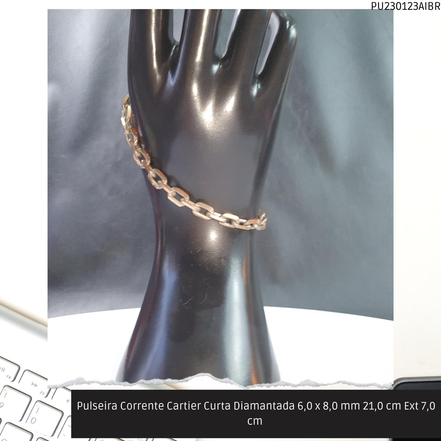 Pulseira Corrente Cartier Curta Diamantada 6.0 x 8.0 mm 21.0 cm Ext 7.0 cm   - Código.: PU230123AIBR  - Peso.: 14.0 gr
