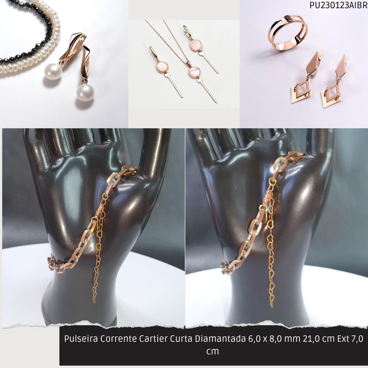 Pulseira Corrente Cartier Curta Diamantada 6.0 x 8.0 mm 21.0 cm Ext 7.0 cm   - Código.: PU230123AIBR  - Peso.: 14.0 gr