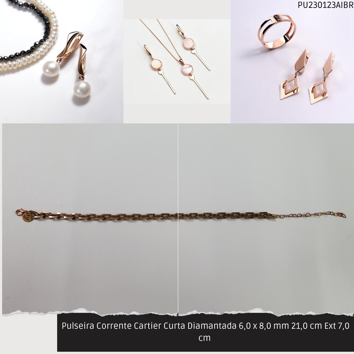 Pulseira Corrente Cartier Curta Diamantada 6.0 x 8.0 mm 21.0 cm Ext 7.0 cm   - Código.: PU230123AIBR  - Peso.: 14.0 gr