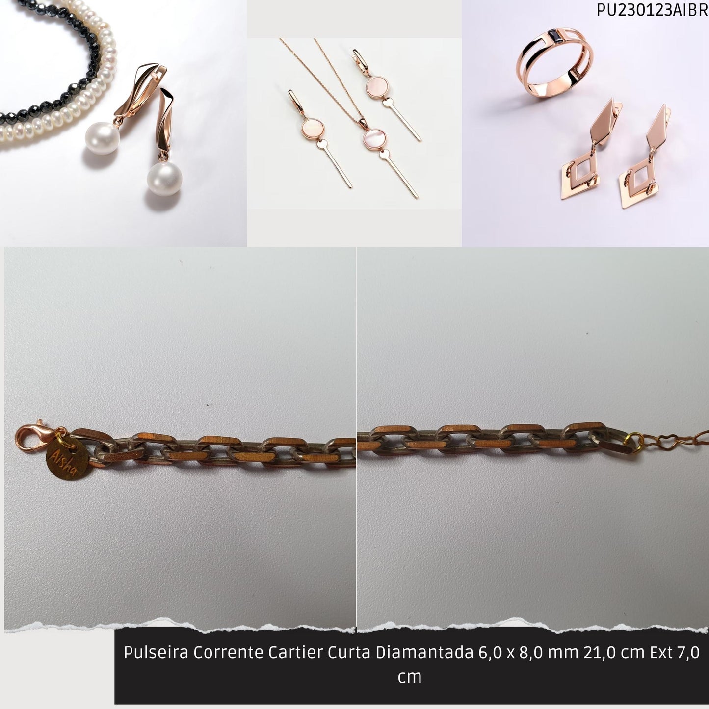 Pulseira Corrente Cartier Curta Diamantada 6.0 x 8.0 mm 21.0 cm Ext 7.0 cm   - Código.: PU230123AIBR  - Peso.: 14.0 gr