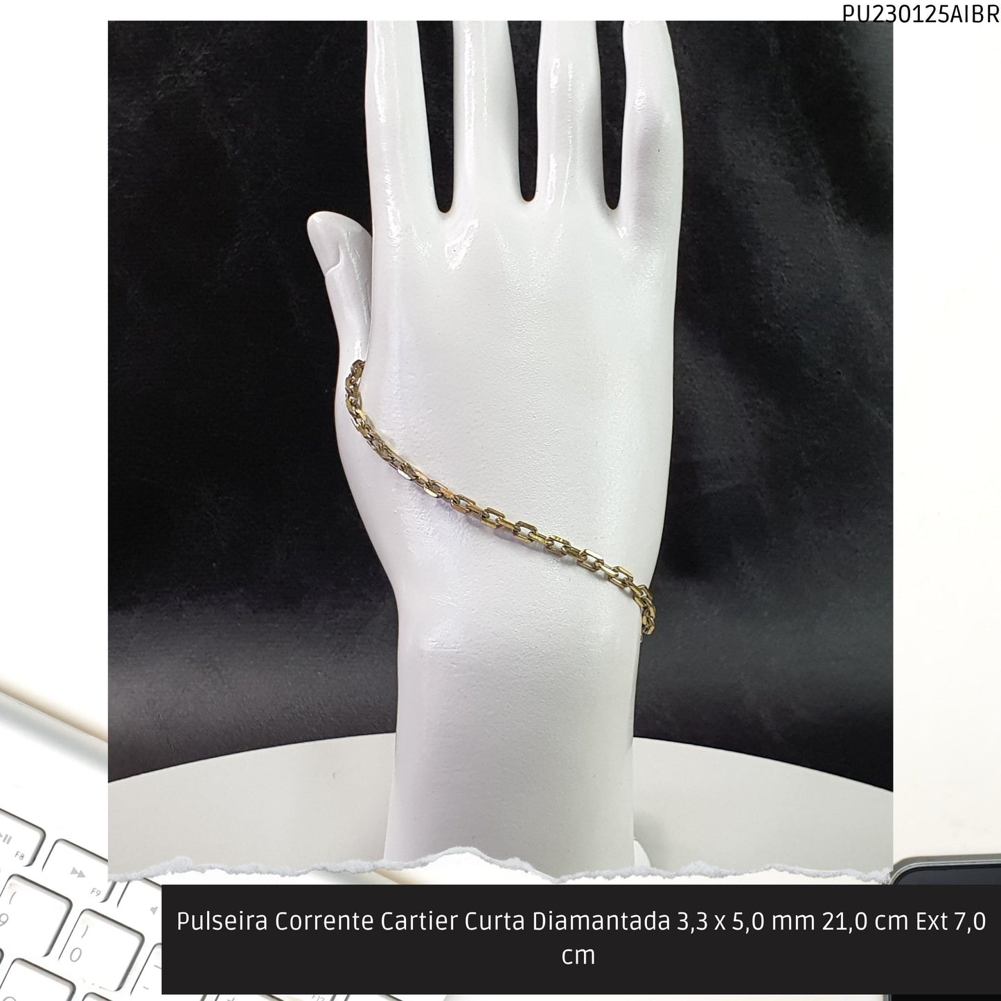 Pulseira Corrente Cartier Curta Diamantada 3.3 x 5.0 mm 21.0 cm Ext 7.0 cm   - Código.: PU230125AIBR  - Peso.: 4.6 gr