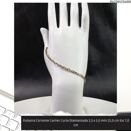 Pulseira Corrente Cartier Curta Diamantada 3.3 x 5.0 mm 21.0 cm Ext 7.0 cm   - Código.: PU230125AIBR  - Peso.: 4.6 gr
