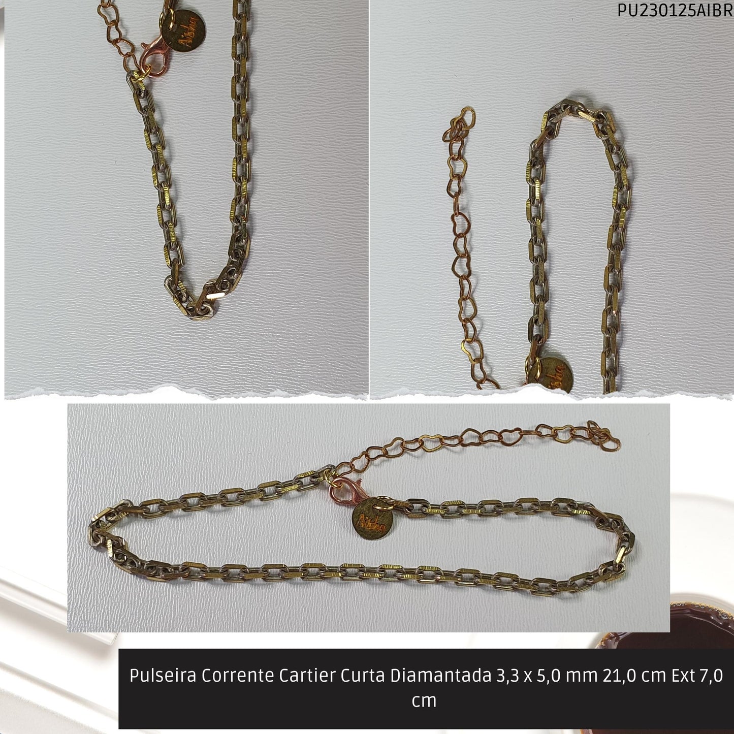 Pulseira Corrente Cartier Curta Diamantada 3.3 x 5.0 mm 21.0 cm Ext 7.0 cm   - Código.: PU230125AIBR  - Peso.: 4.6 gr
