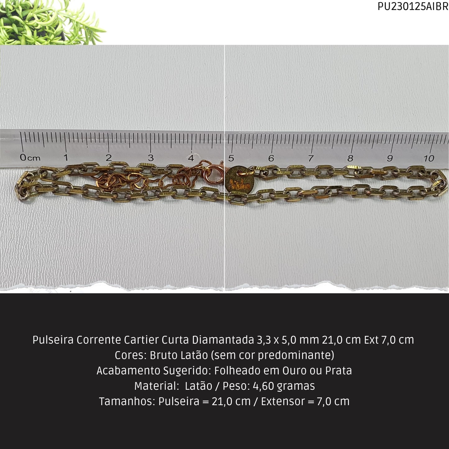 Pulseira Corrente Cartier Curta Diamantada 3.3 x 5.0 mm 21.0 cm Ext 7.0 cm   - Código.: PU230125AIBR  - Peso.: 4.6 gr