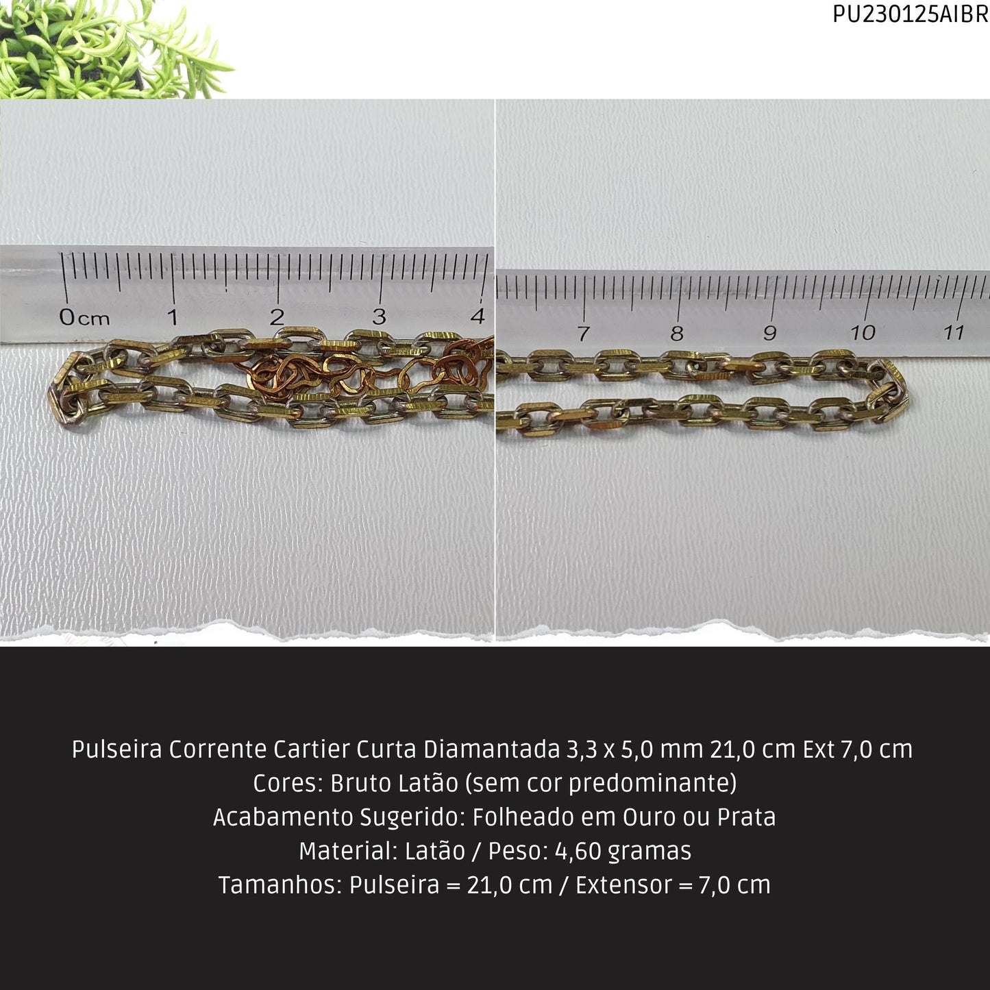 Pulseira Corrente Cartier Curta Diamantada 3.3 x 5.0 mm 21.0 cm Ext 7.0 cm   - Código.: PU230125AIBR  - Peso.: 4.6 gr