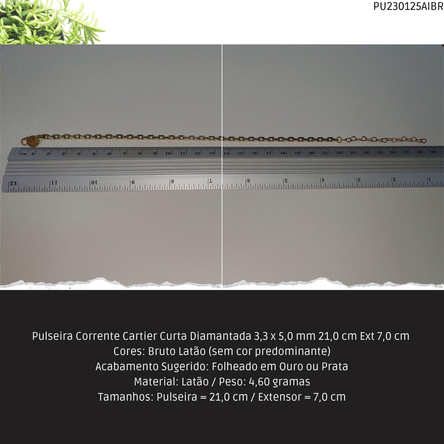 Pulseira Corrente Cartier Curta Diamantada 3.3 x 5.0 mm 21.0 cm Ext 7.0 cm   - Código.: PU230125AIBR  - Peso.: 4.6 gr