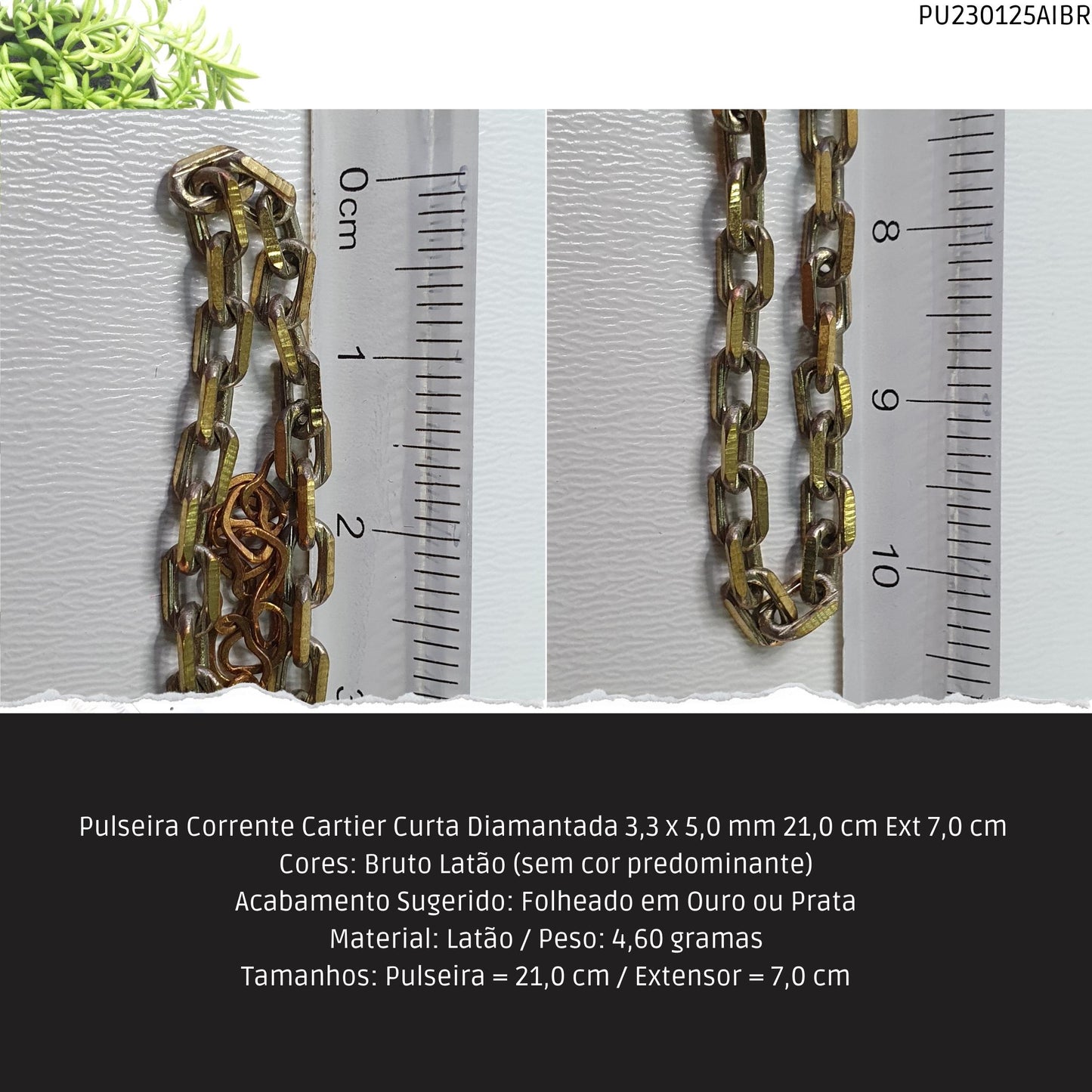 Pulseira Corrente Cartier Curta Diamantada 3.3 x 5.0 mm 21.0 cm Ext 7.0 cm   - Código.: PU230125AIBR  - Peso.: 4.6 gr