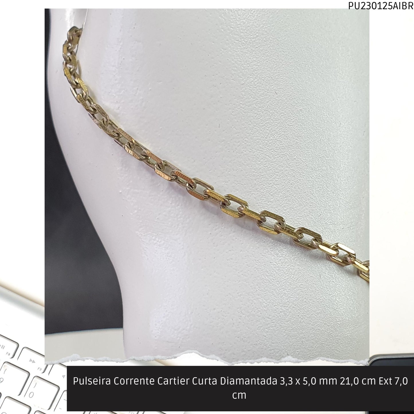 Pulseira Corrente Cartier Curta Diamantada 3.3 x 5.0 mm 21.0 cm Ext 7.0 cm   - Código.: PU230125AIBR  - Peso.: 4.6 gr