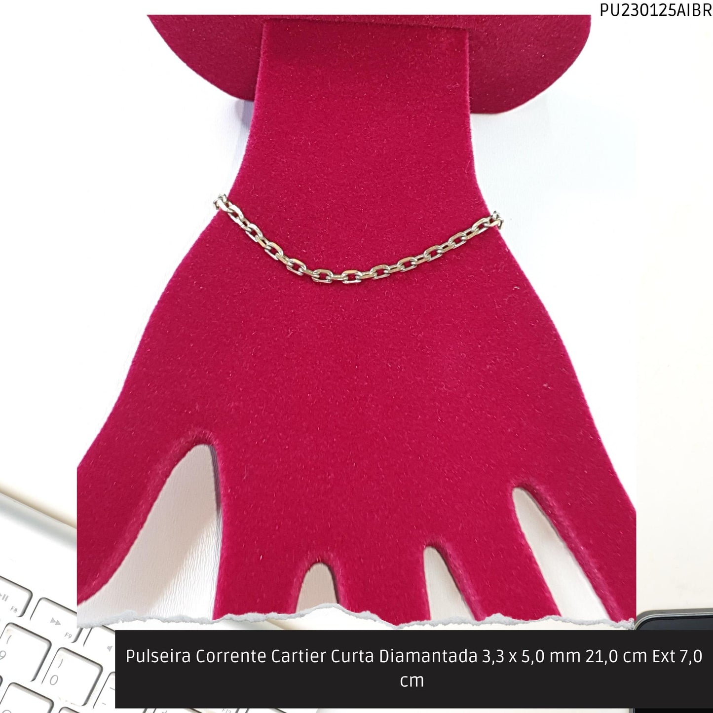 Pulseira Corrente Cartier Curta Diamantada 3.3 x 5.0 mm 21.0 cm Ext 7.0 cm   - Código.: PU230125AIBR  - Peso.: 4.6 gr