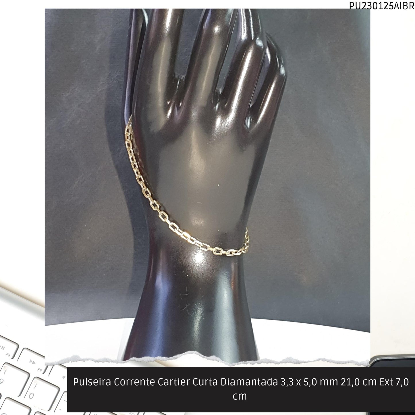 Pulseira Corrente Cartier Curta Diamantada 3.3 x 5.0 mm 21.0 cm Ext 7.0 cm   - Código.: PU230125AIBR  - Peso.: 4.6 gr