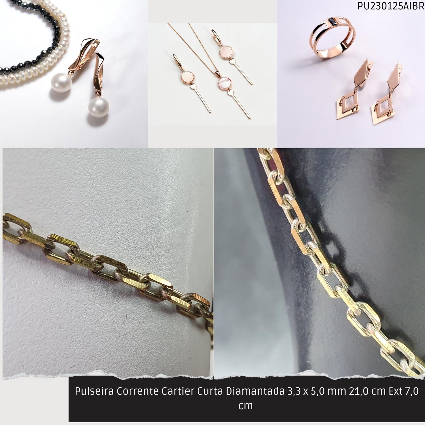 Pulseira Corrente Cartier Curta Diamantada 3.3 x 5.0 mm 21.0 cm Ext 7.0 cm   - Código.: PU230125AIBR  - Peso.: 4.6 gr