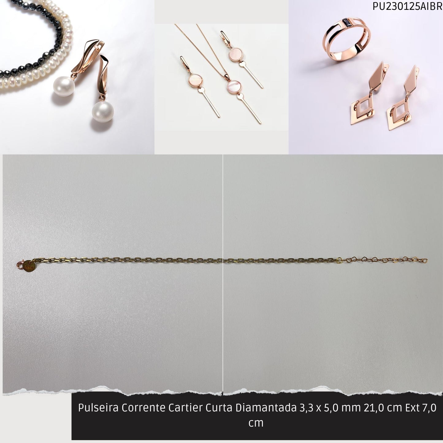 Pulseira Corrente Cartier Curta Diamantada 3.3 x 5.0 mm 21.0 cm Ext 7.0 cm   - Código.: PU230125AIBR  - Peso.: 4.6 gr