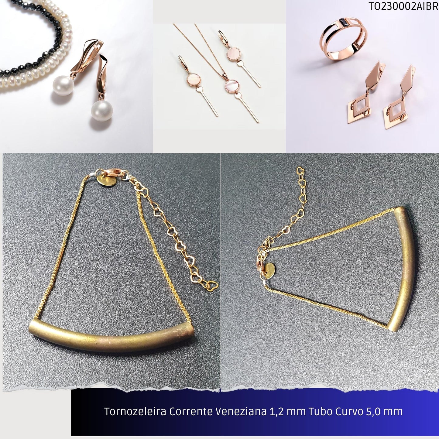 Tornozeleira Corrente Veneziana 1.2 mm Tubo Curvo 5.0 mm   - Código.: TO230002AIBR  - Peso.: 4.0 gr