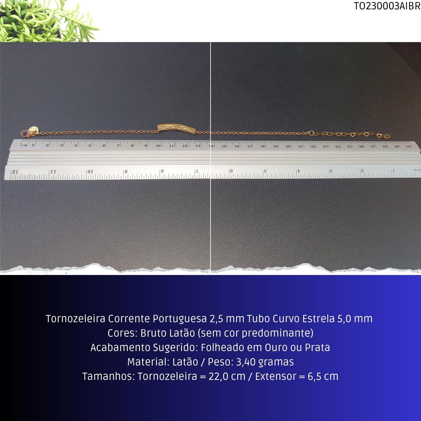 Tornozeleira Corrente Portuguesa 2.5 mm Tubo Curvo Estrela 5.0 mm   - Código.: TO230003AIBR  - Peso.: 3.4 gr
