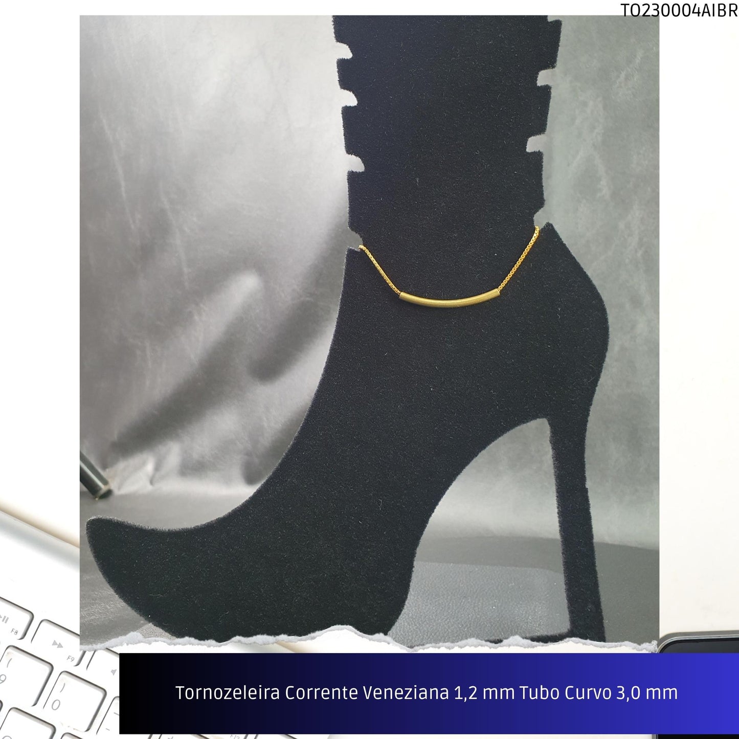 Tornozeleira Corrente Veneziana 1.2 mm Tubo Curvo 3.0 mm   - Código.: TO230004AIBR  - Peso.: 3.0 gr
